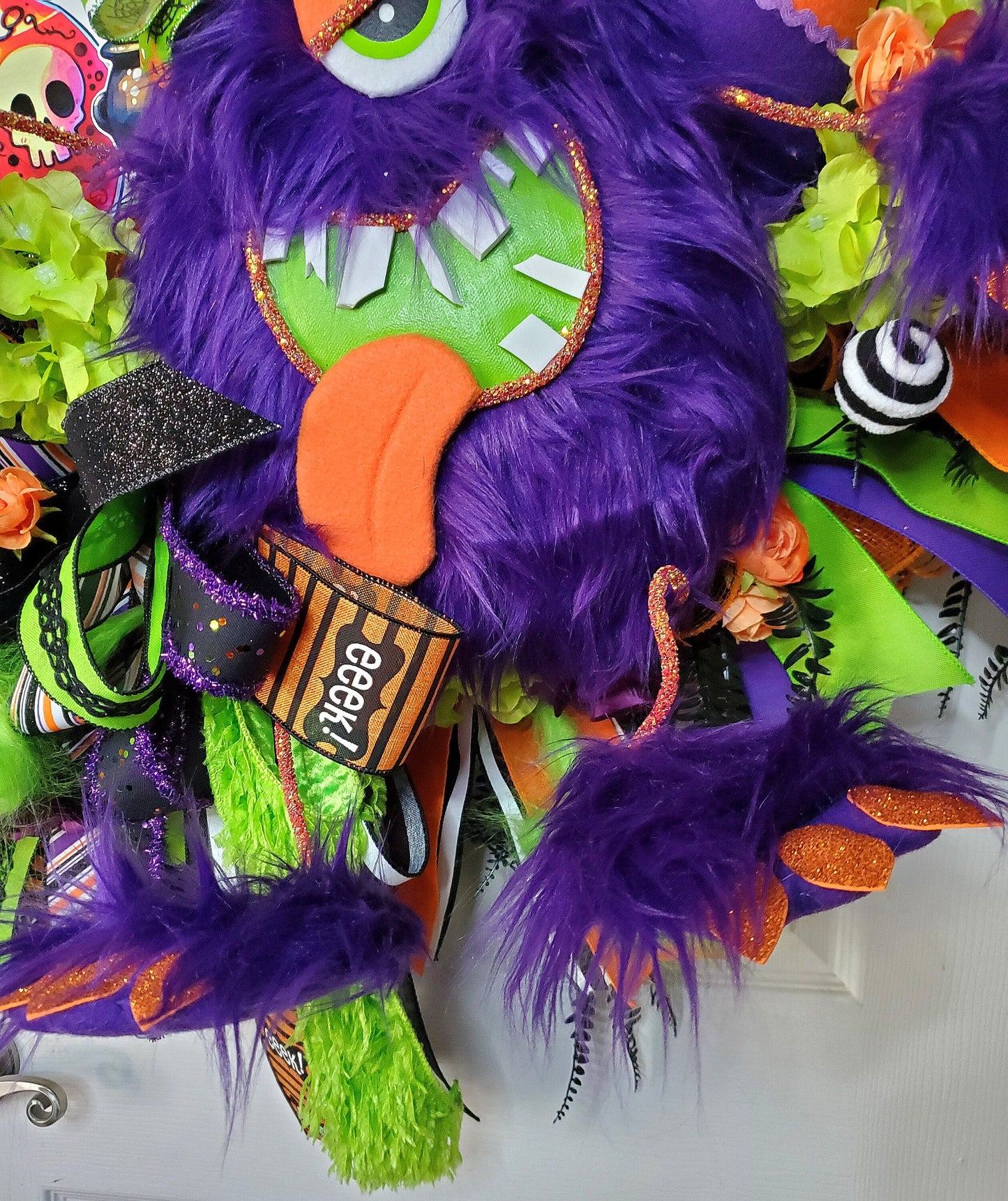 Birthday or Halloween Purple Three Eyed Monster Front Door Wreath Stuffs n Things by JD