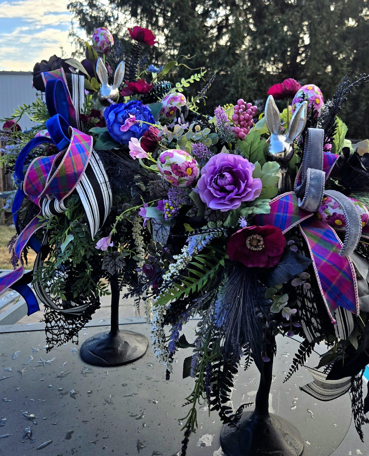 Glam Gothic Sitting Bunny Candlestick Centerpiece - Purple Victorian style Stuffs n Things by JD