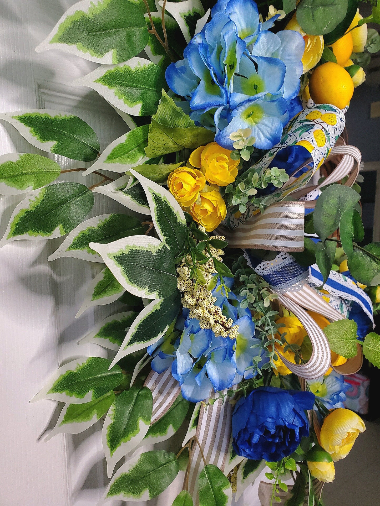 Lemon Yellow and Blue Floral Front Door Wreath for Spring or Summer Stuffs n Things by JD