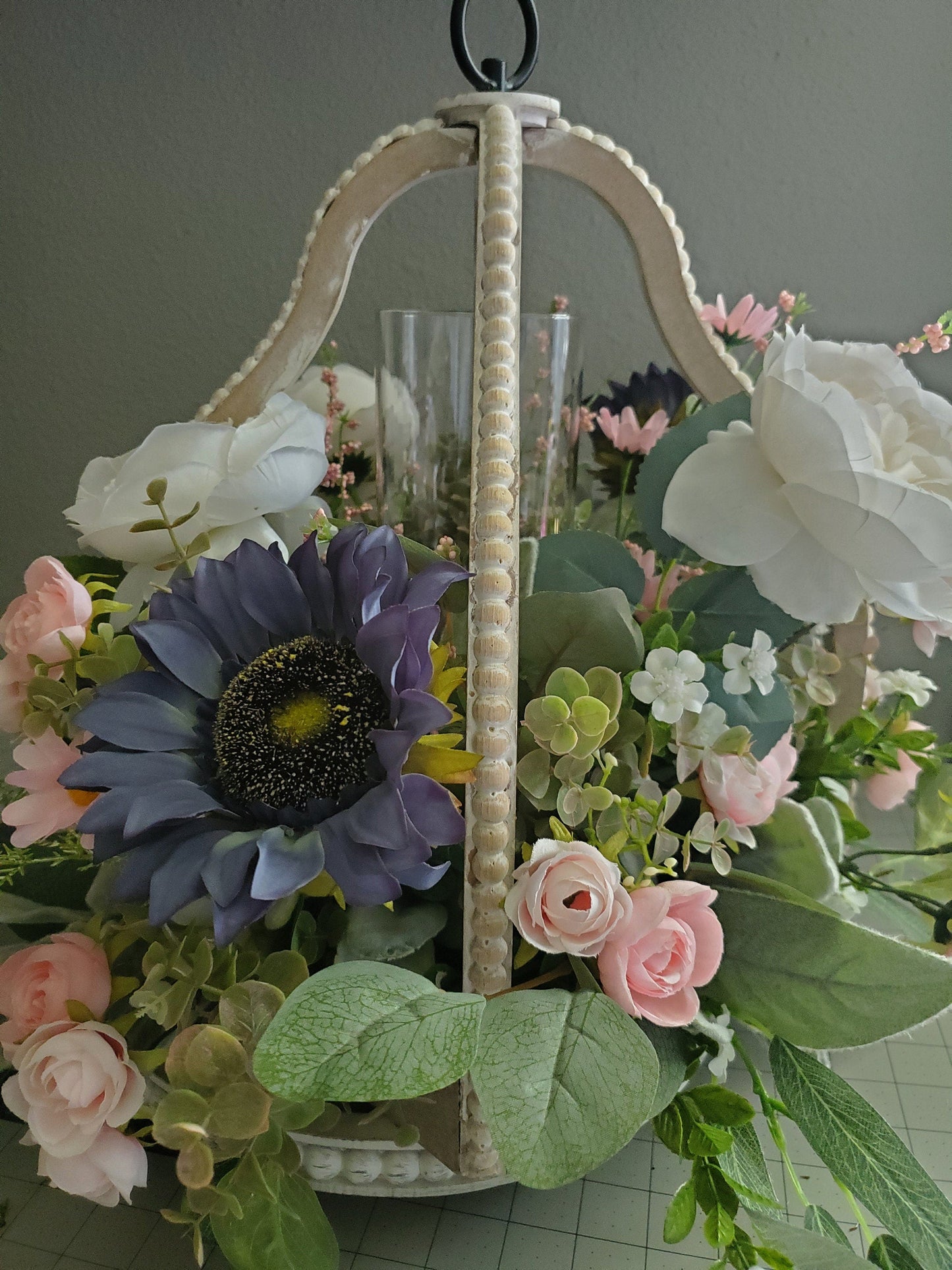 Distressed Bead Lantern Floral Centerpiece - Wedding Arrangement Stuffs n Things by JD