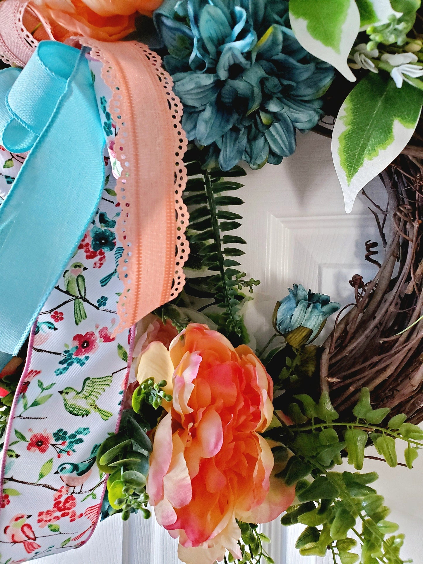 Spring or Summer Peony Grapevine Front Door Wreath Stuffs n Things by JD