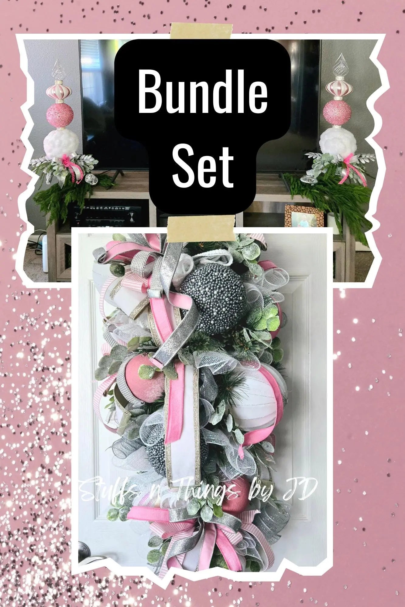 Elegant Glamorous Pink & Silver Ornament Christmas Swag or Centerpiece Stuffs n Things by JD