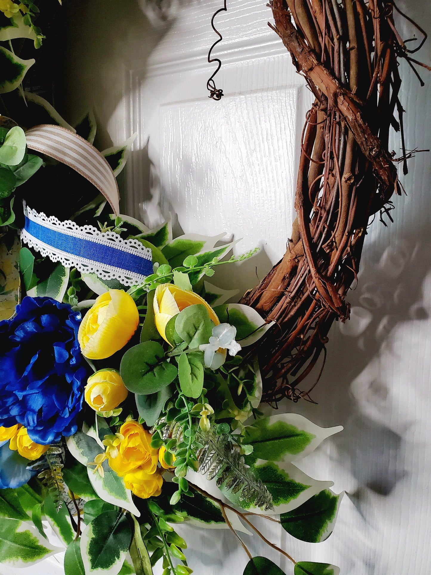 Lemon Yellow and Blue Floral Front Door Wreath for Spring or Summer Stuffs n Things by JD