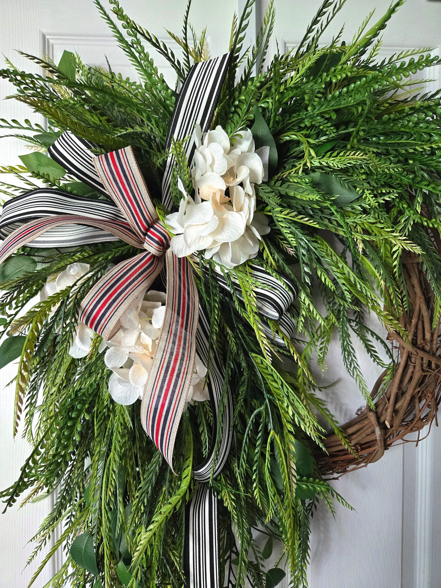 50" Every Day Bead Grass Button Fern Front Door Wreath with Changeable Bows Stuffs n Things by JD
