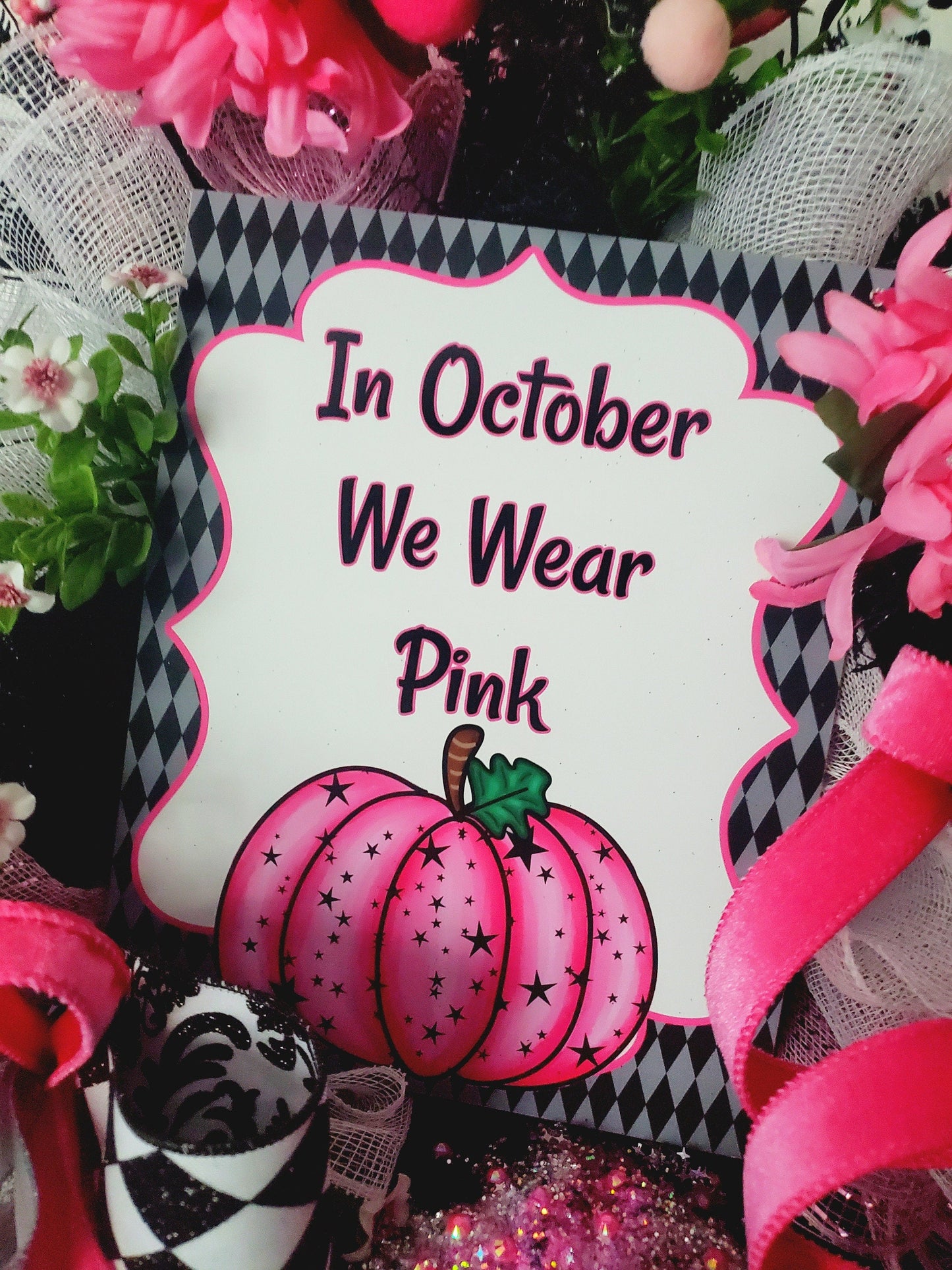 Pumpkin October Pink Awareness Front Door Wreath Stuffs n Things by JD