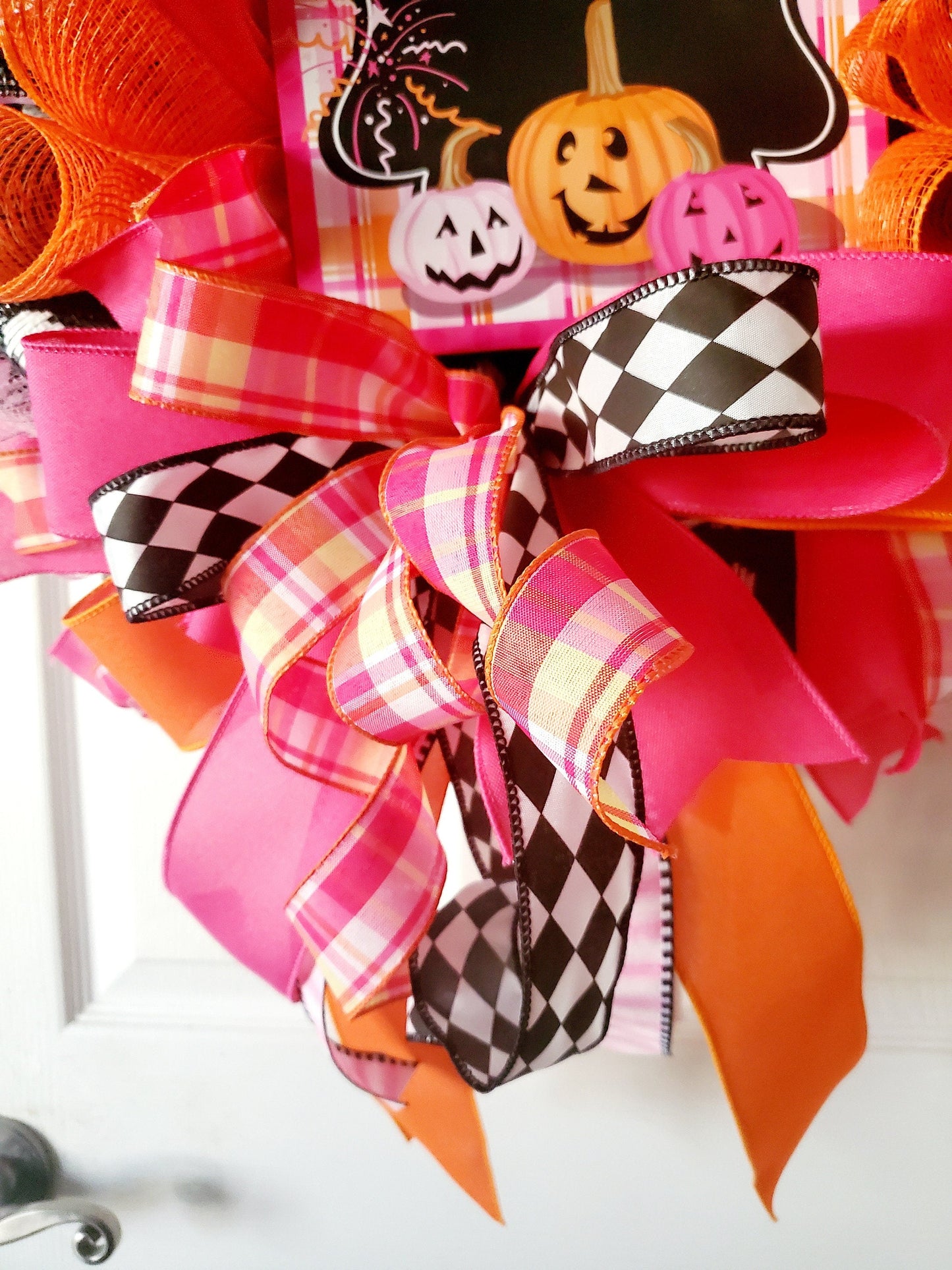 Pink and Orange Halloween Front Door Wreath Stuffs n Things by JD
