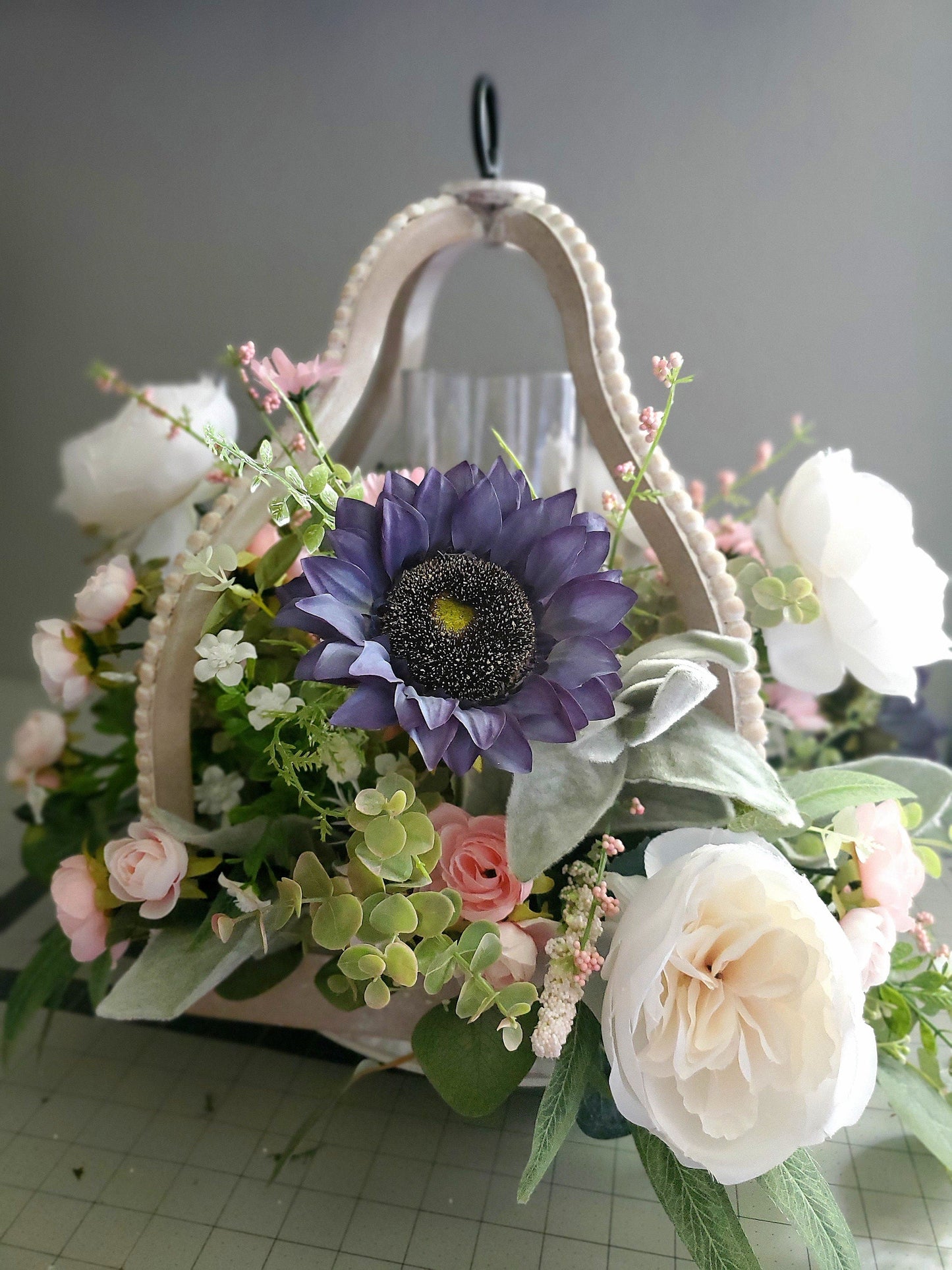Distressed Bead Lantern Floral Centerpiece - Wedding Arrangement Stuffs n Things by JD