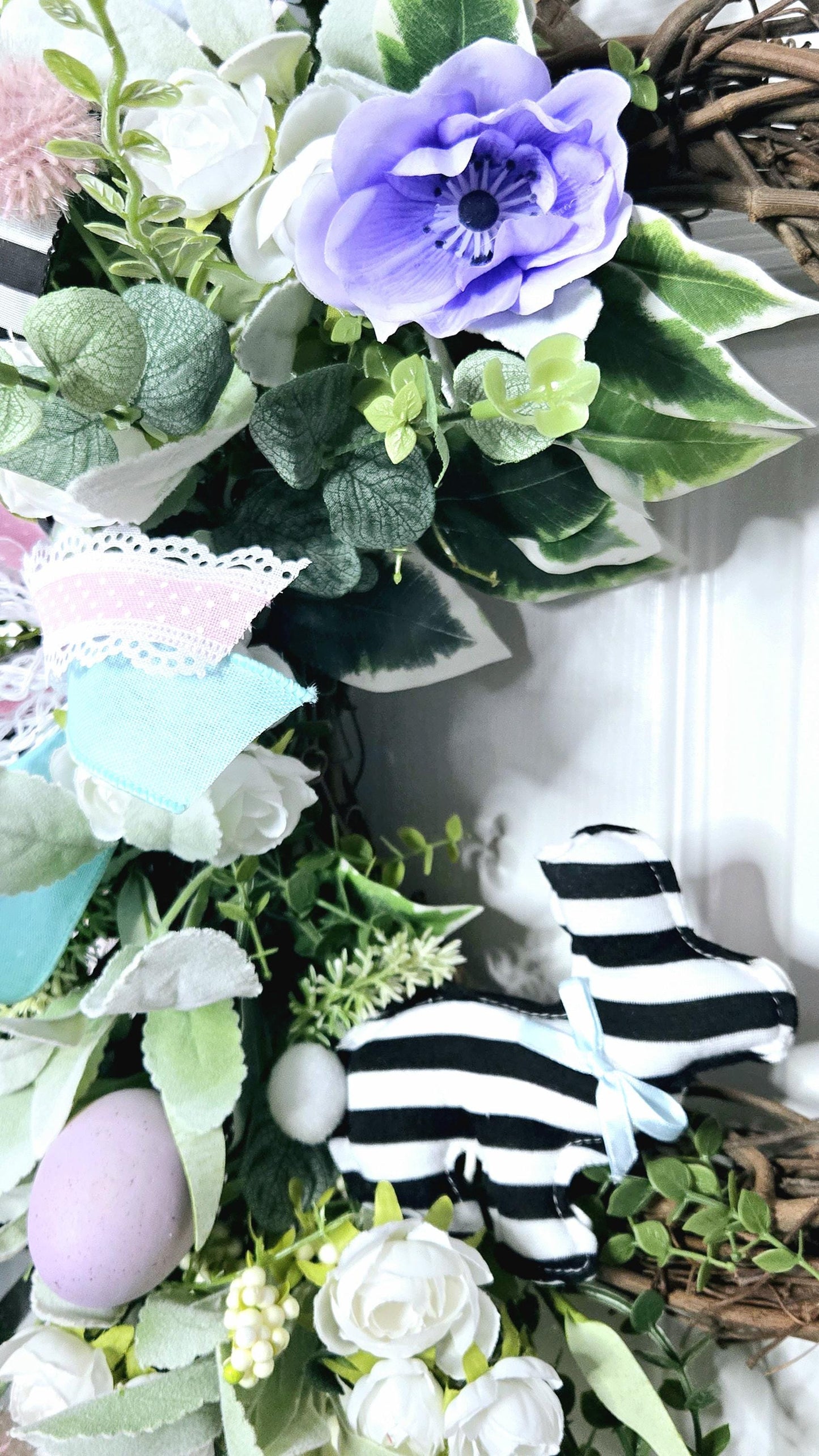 Easter Spring Wreath with Pastel Flowers & Bunny Stuffs n Things by JD