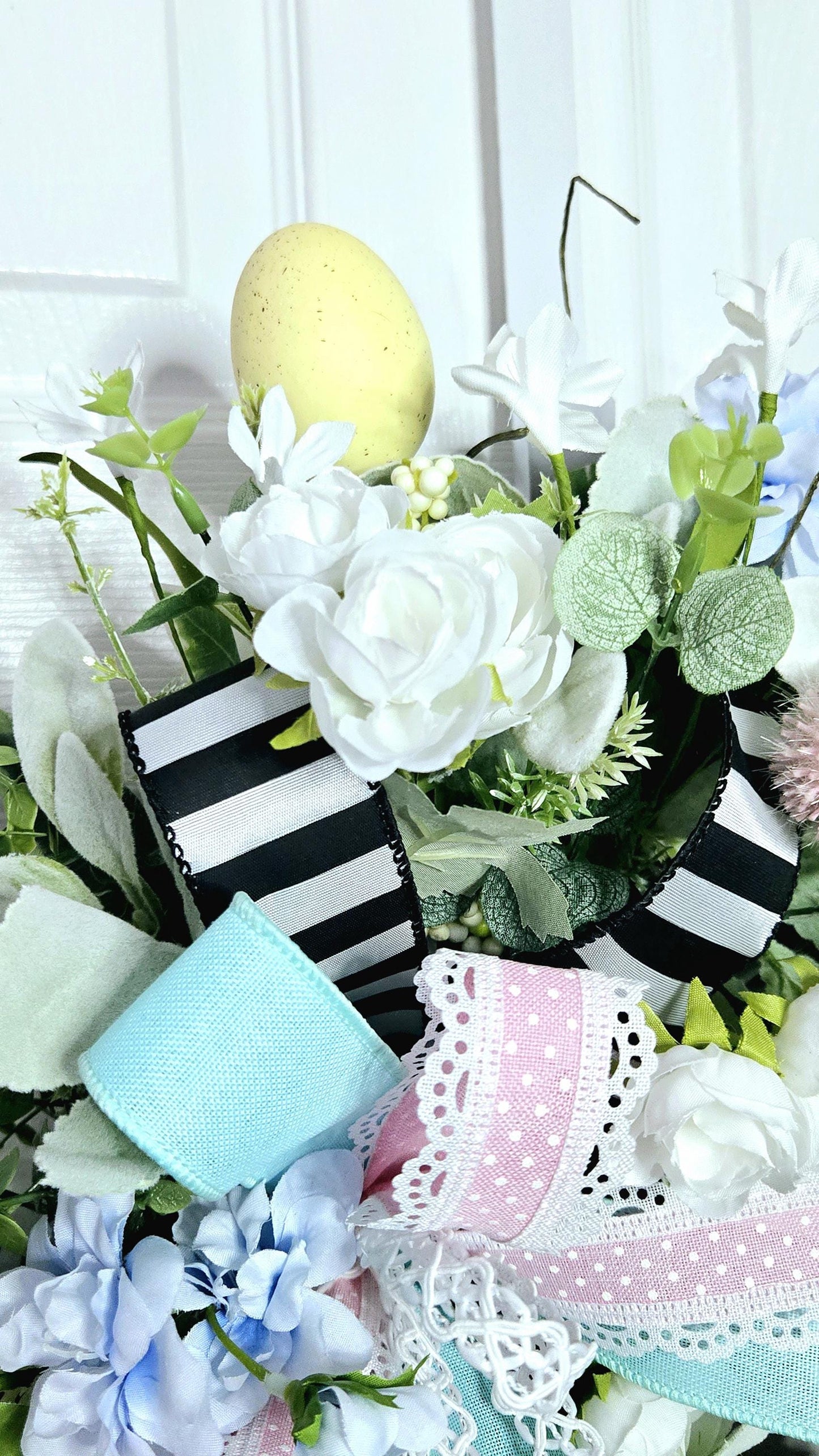 Easter Spring Wreath with Pastel Flowers & Bunny Stuffs n Things by JD