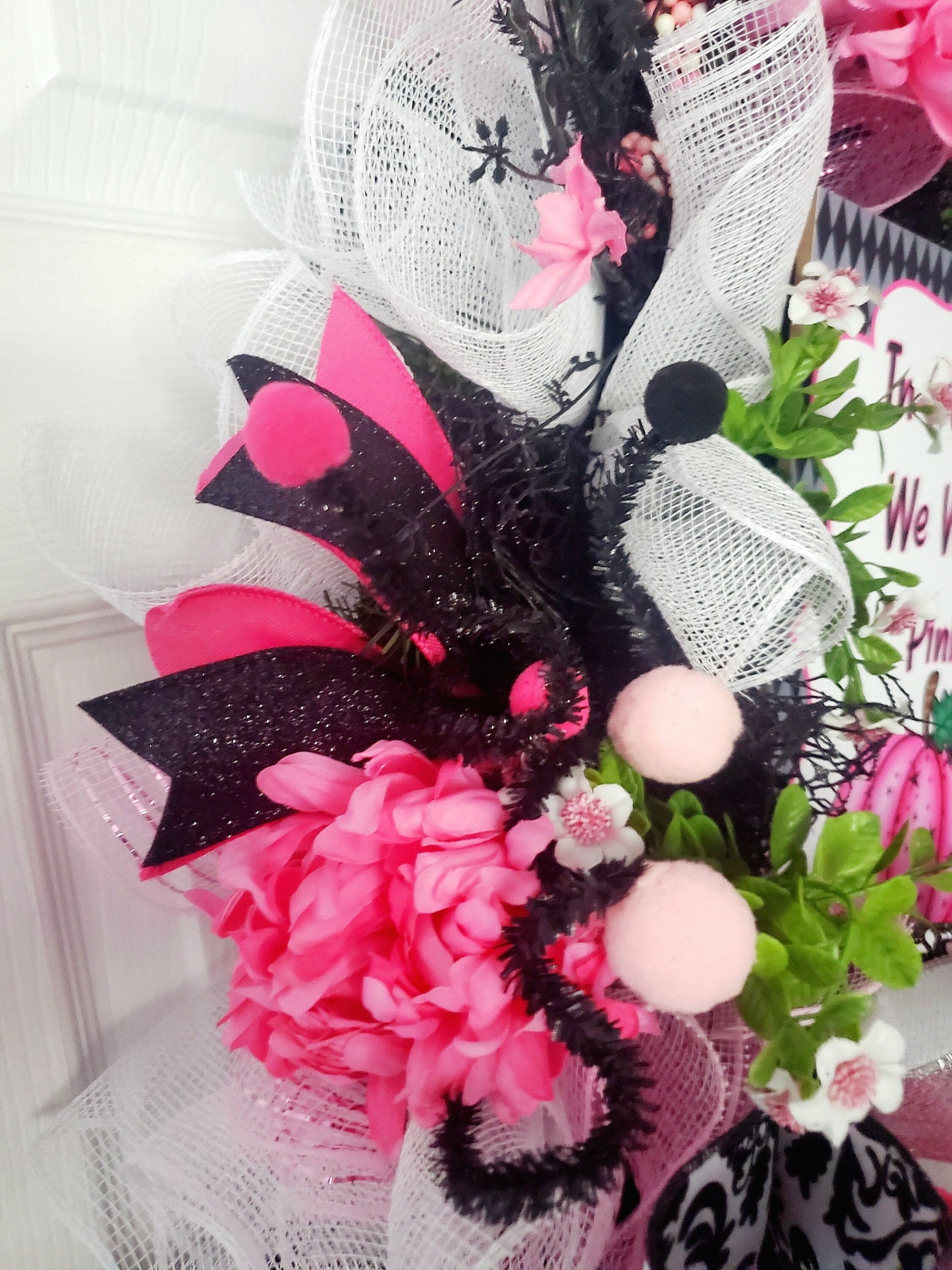 Pumpkin October Pink Awareness Front Door Wreath Stuffs n Things by JD