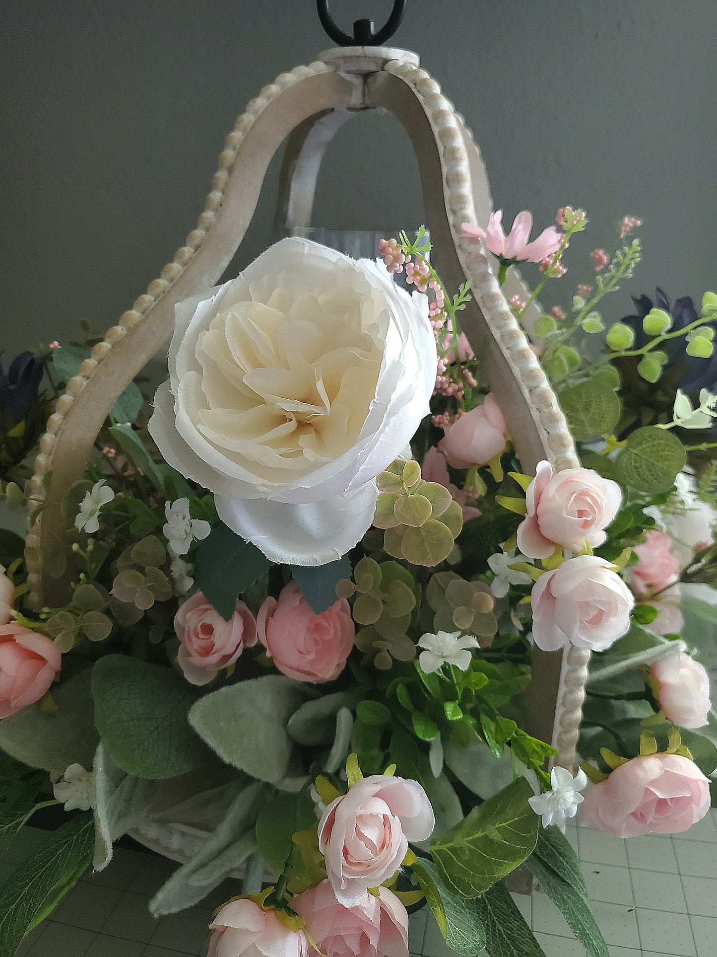 Distressed Bead Lantern Floral Centerpiece - Wedding Arrangement Stuffs n Things by JD