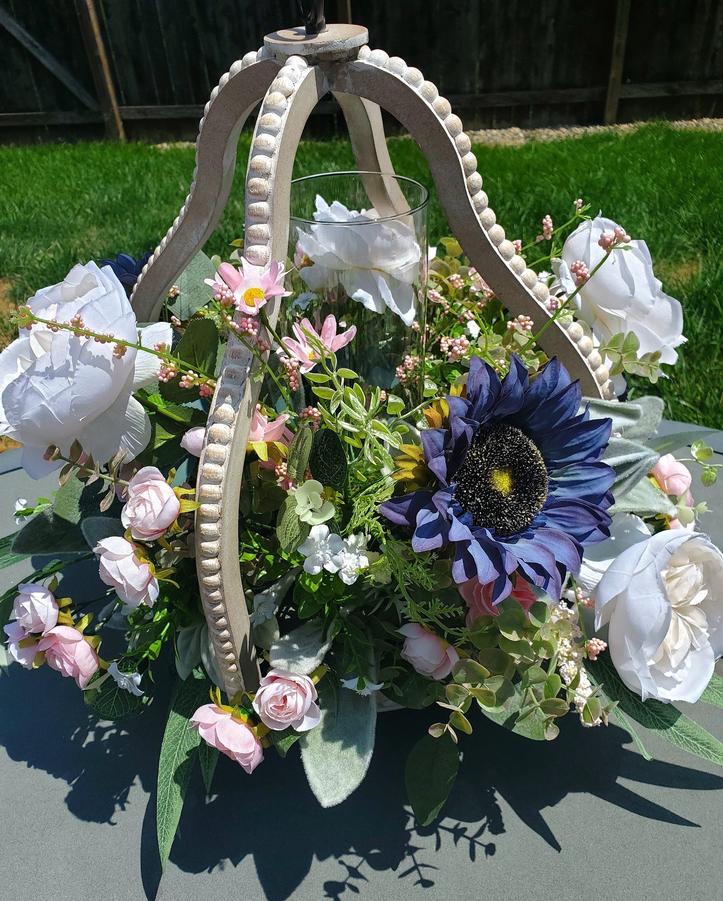 Distressed Bead Lantern Floral Centerpiece - Wedding Arrangement Stuffs n Things by JD