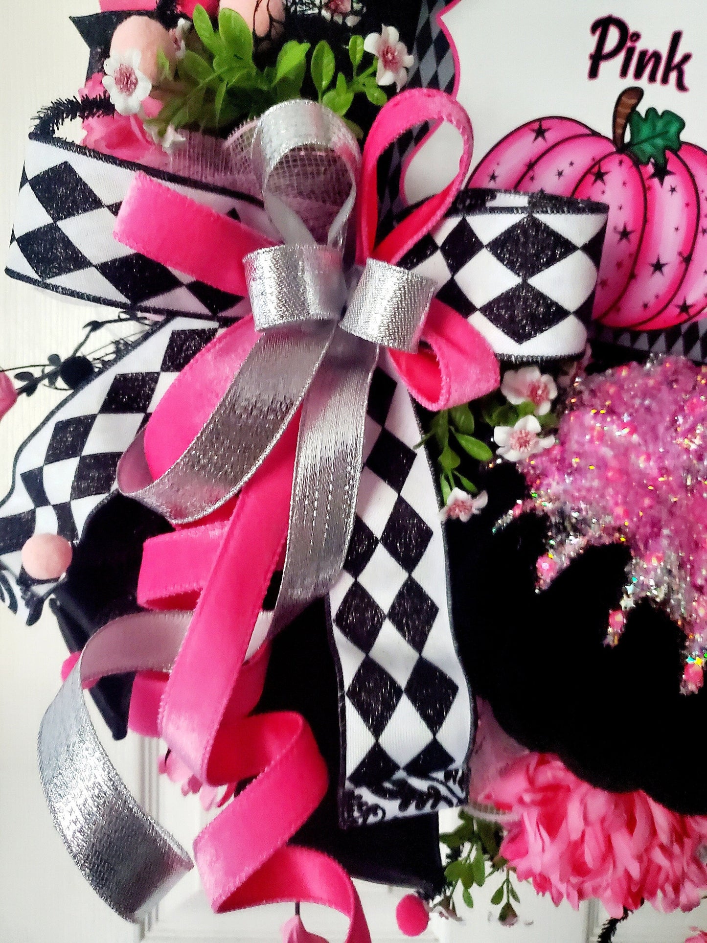 Pumpkin October Pink Awareness Front Door Wreath Stuffs n Things by JD