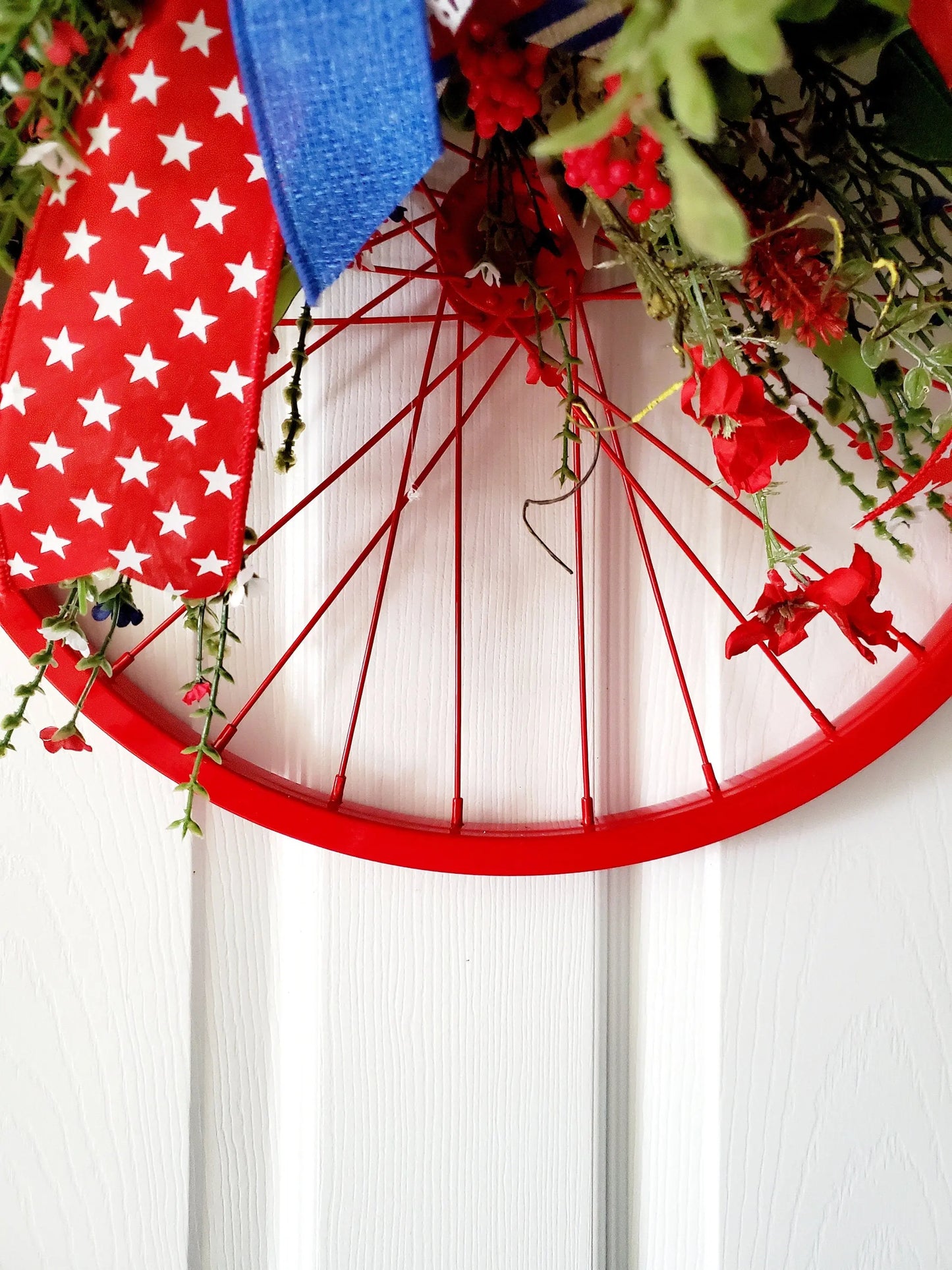 Patriotic Bicycle Wheel Rim Front Door Wreath Stuffs n Things by JD