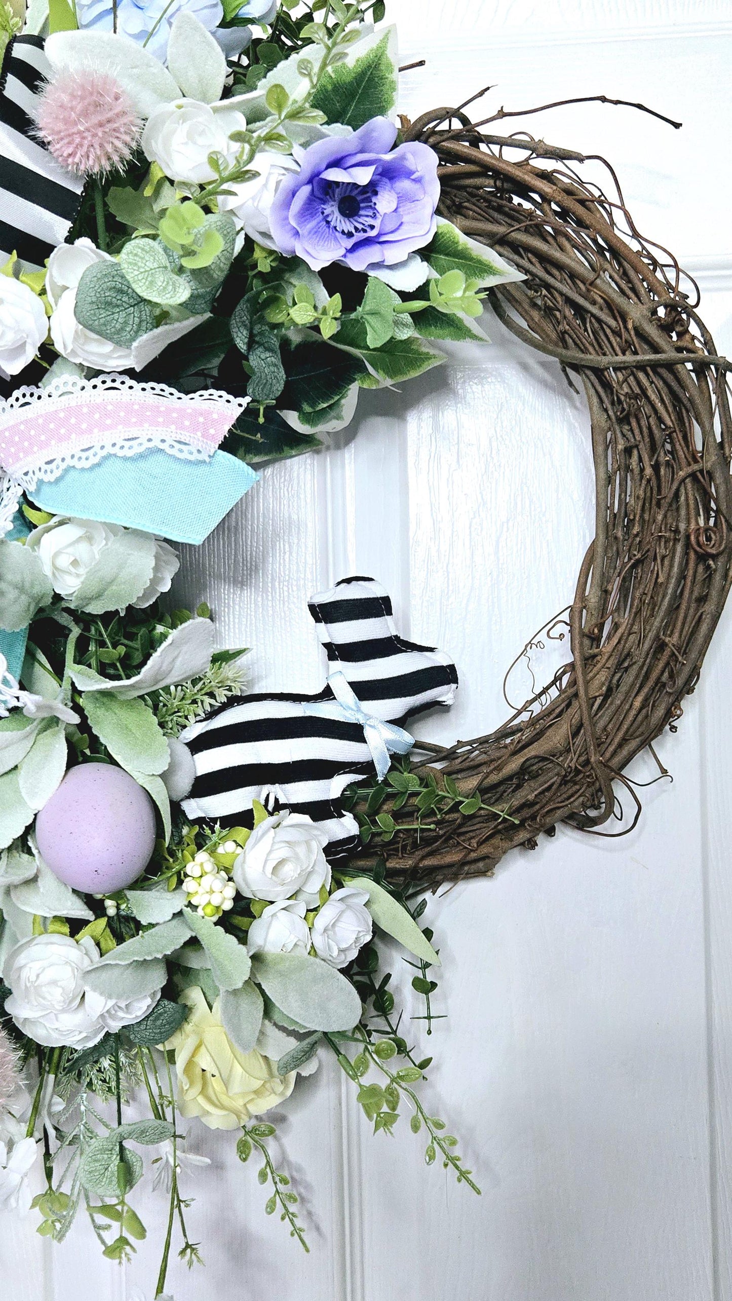 Easter Spring Wreath with Pastel Flowers & Bunny Stuffs n Things by JD