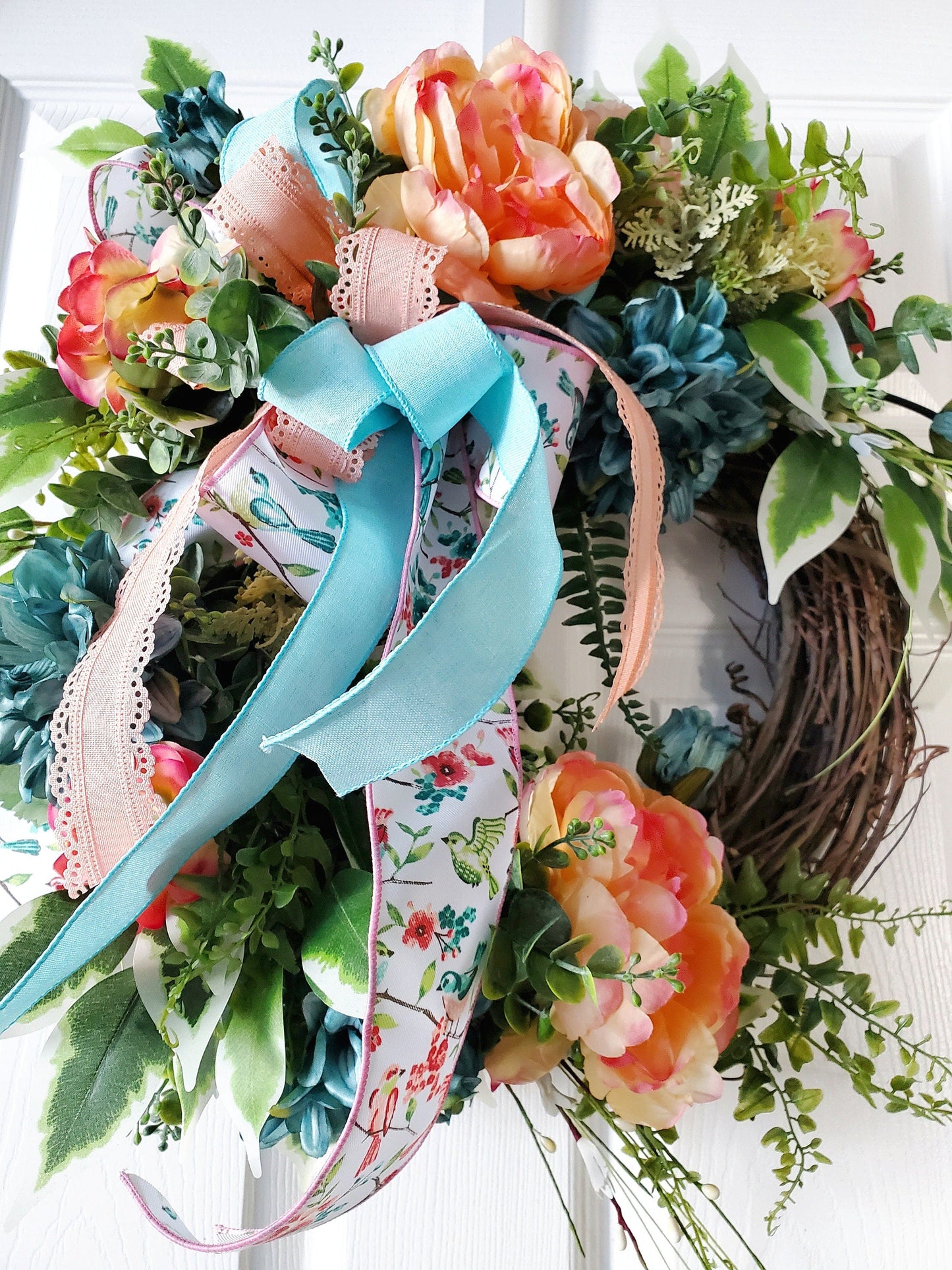 Spring or Summer Peony Grapevine Front Door Wreath Stuffs n Things by JD