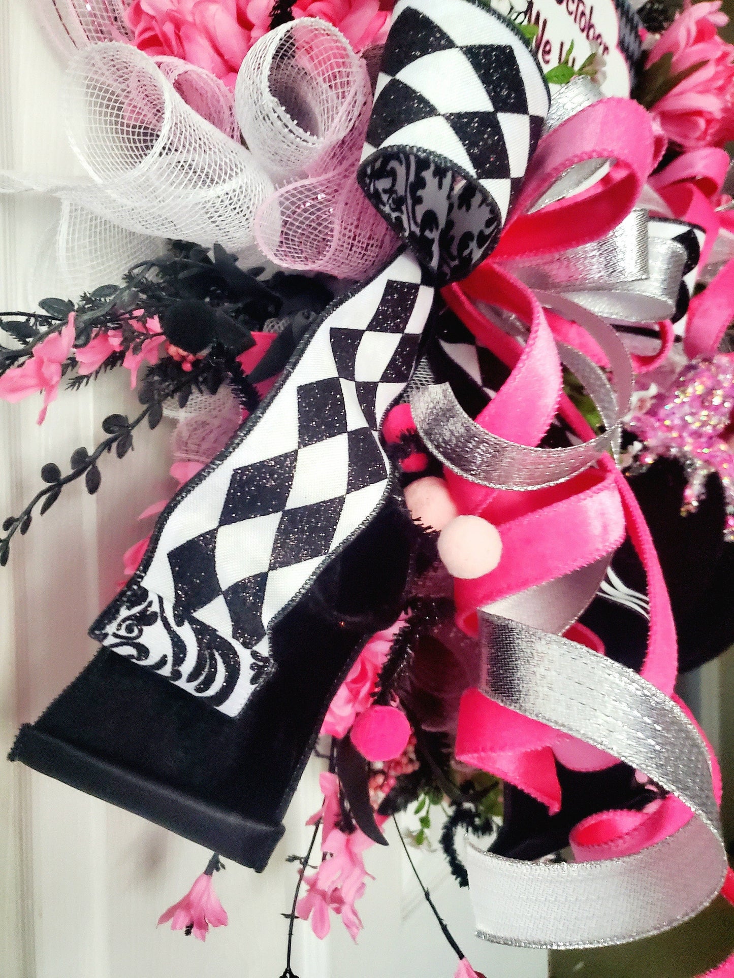 Pumpkin October Pink Awareness Front Door Wreath Stuffs n Things by JD