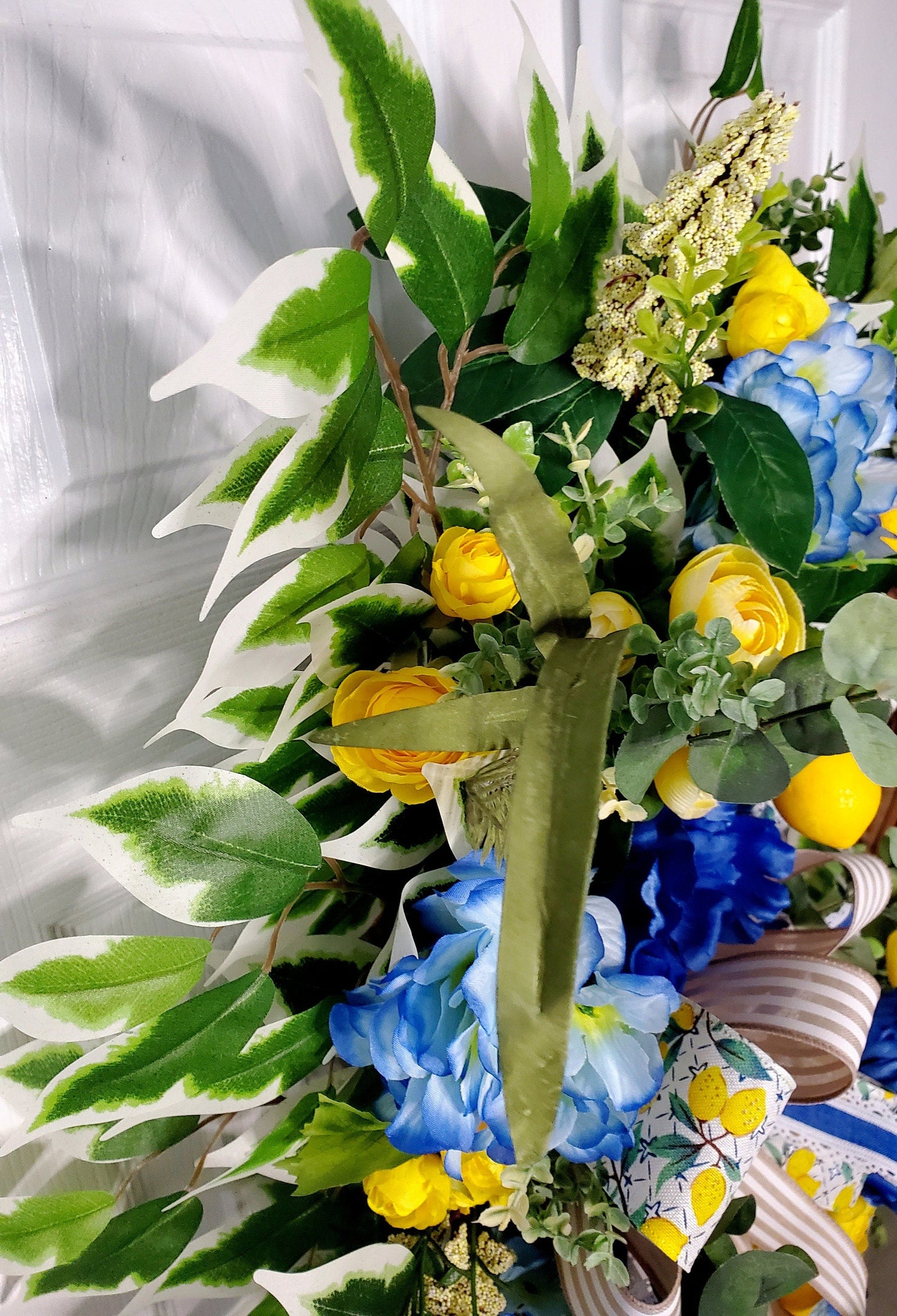 Lemon Yellow and Blue Floral Front Door Wreath for Spring or Summer Stuffs n Things by JD