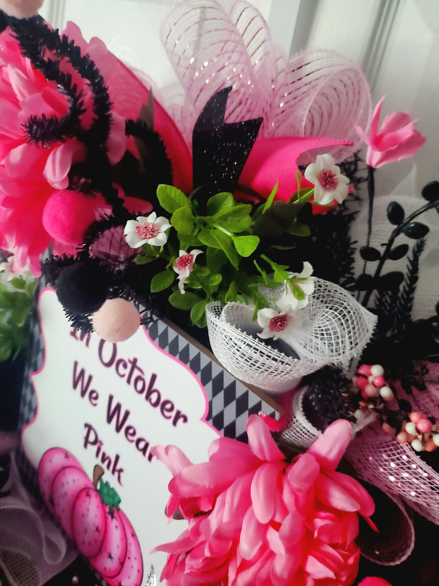Pumpkin October Pink Awareness Front Door Wreath Stuffs n Things by JD