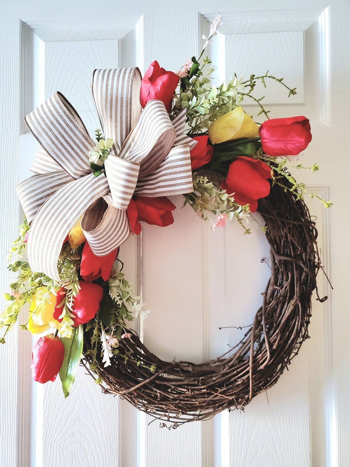 Every Day Red and Yellow Tulip Front Door Wreath Stuffs n Things by JD