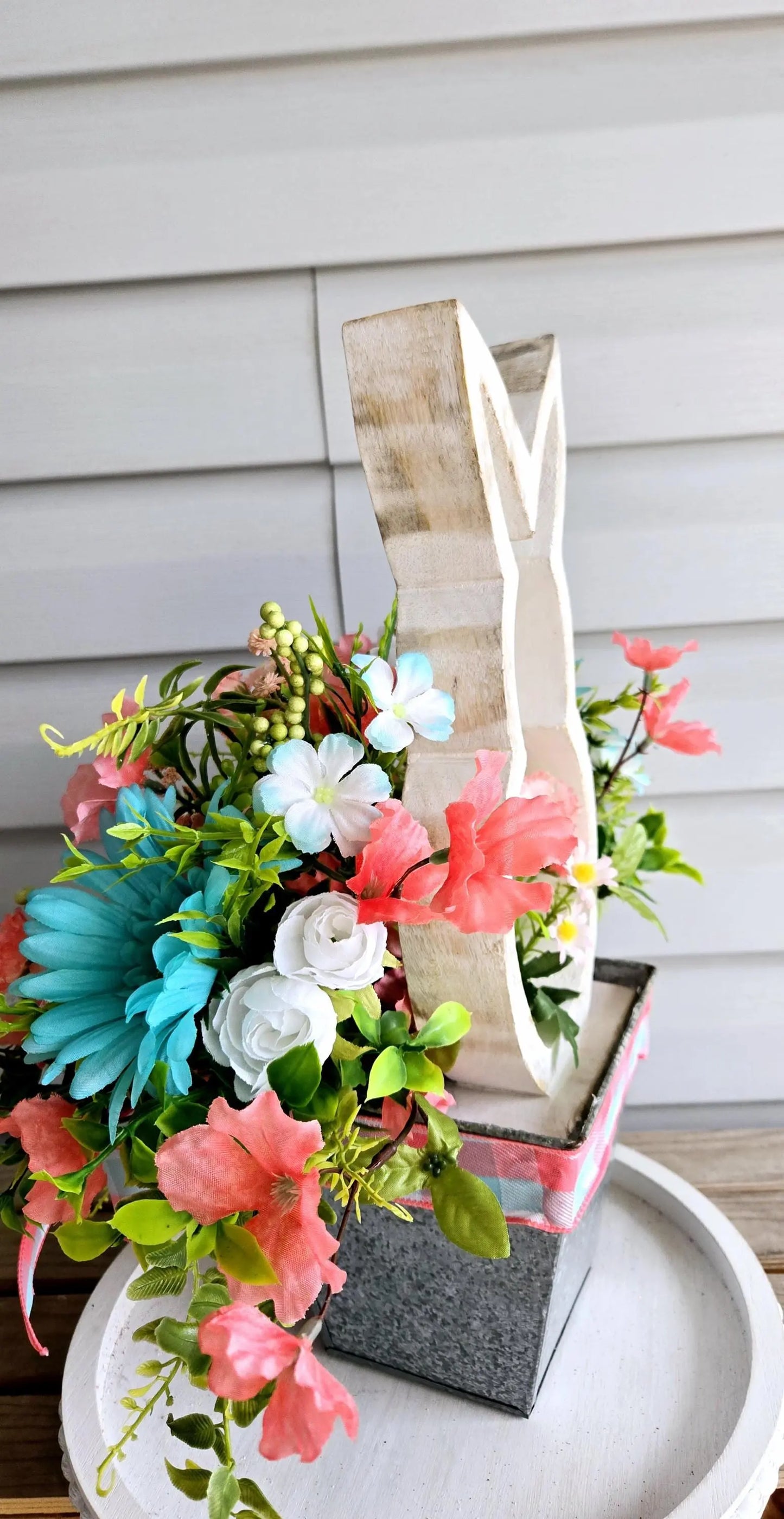 Rustic Easter Wood Bunny Floral Centerpiece Arrangement Stuffs n Things by JD