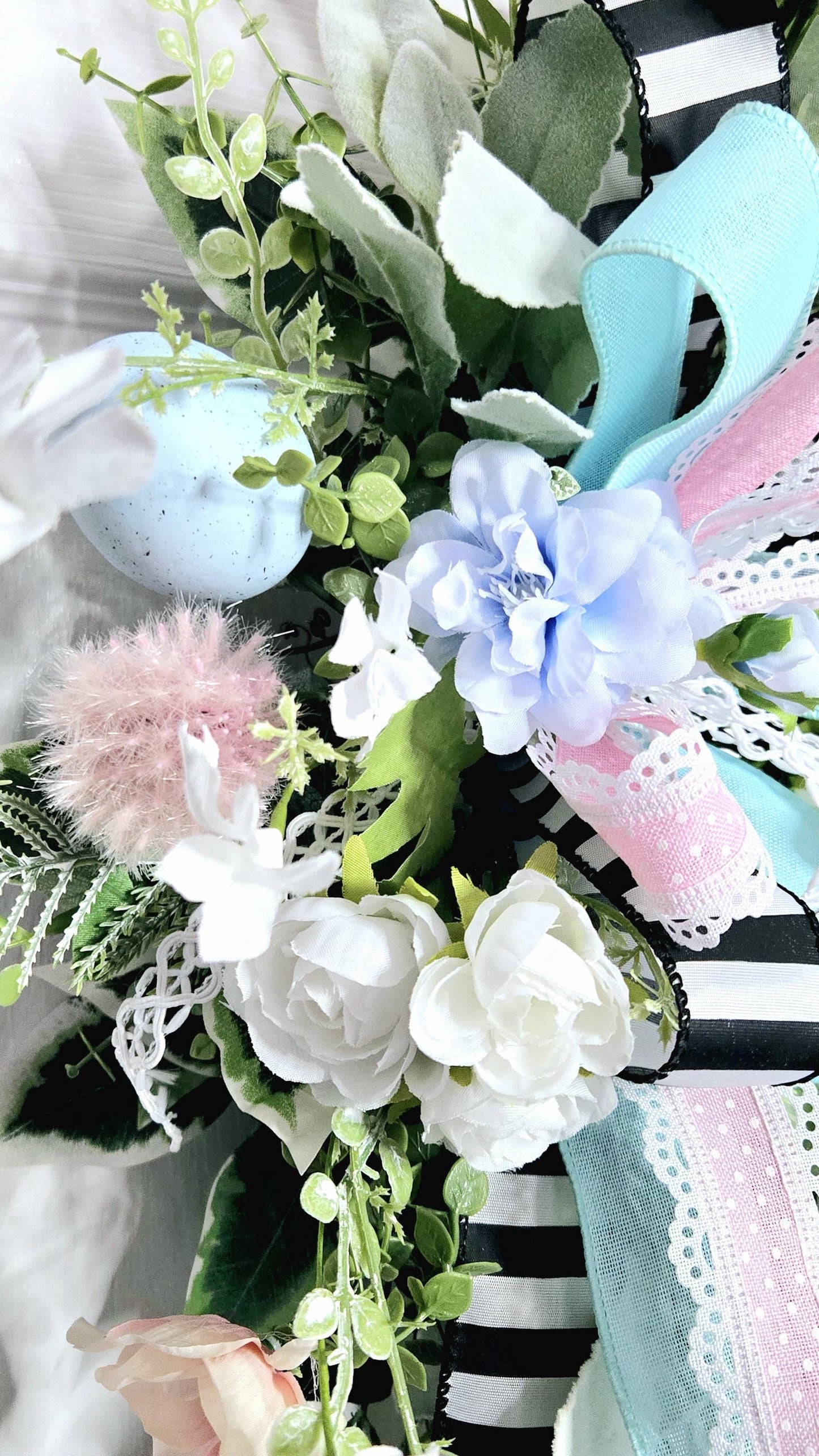 Easter Spring Wreath with Pastel Flowers & Bunny Stuffs n Things by JD