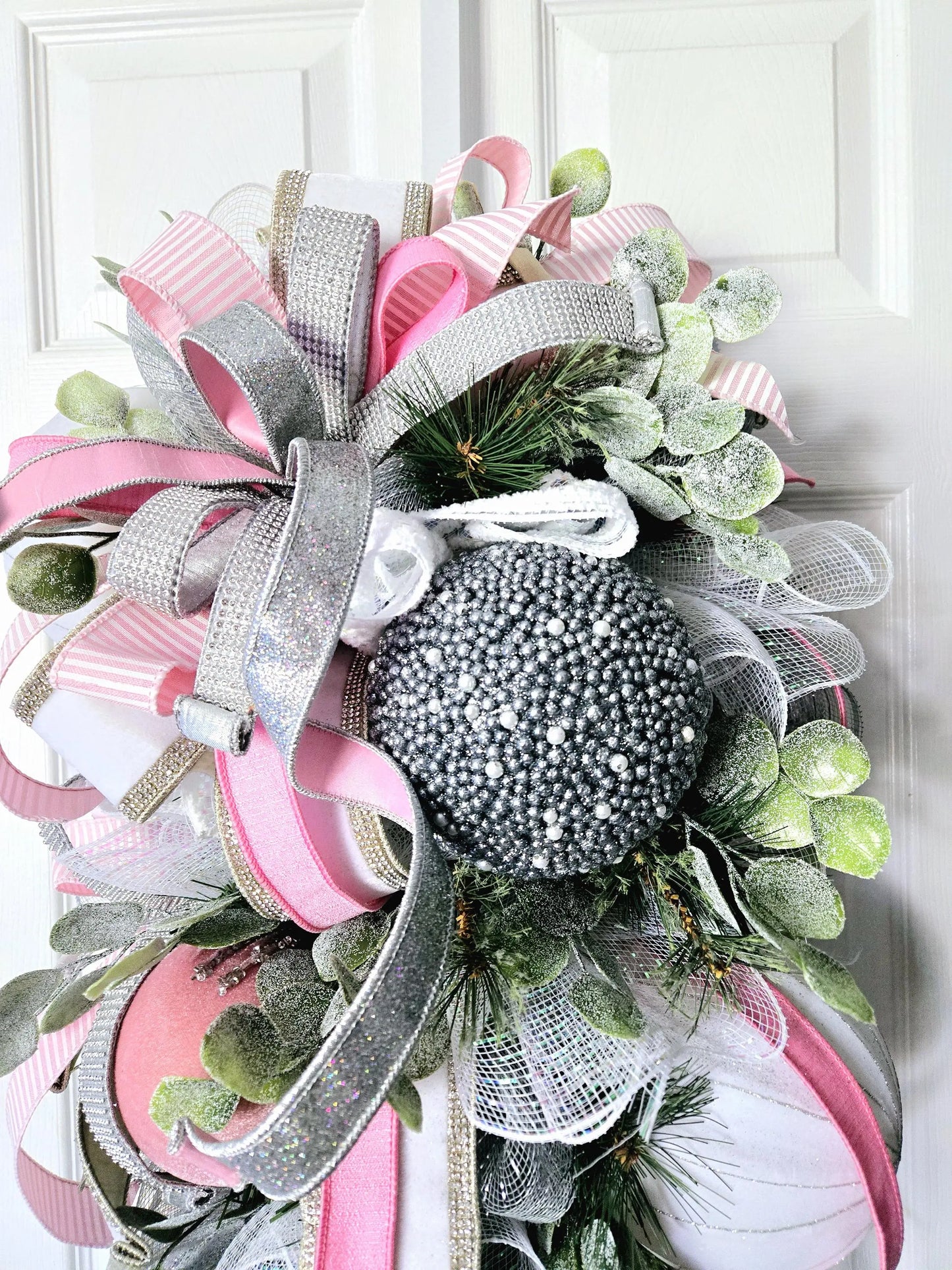 Elegant Glamorous Pink & Silver Ornament Christmas Swag or Centerpiece Stuffs n Things by JD