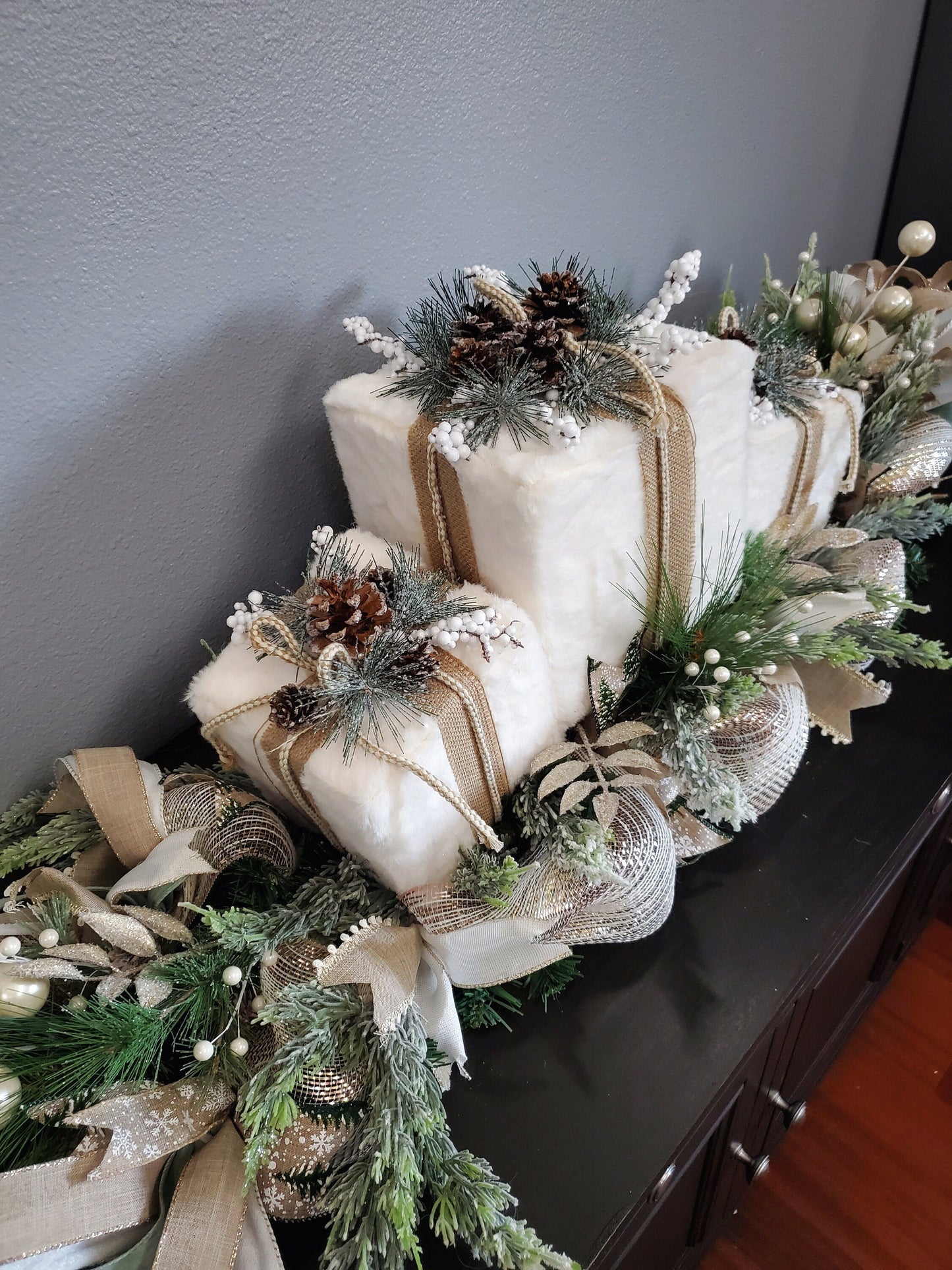 5 Foot Deluxe Cream & Sage Green Christmas Table Centerpiece Stuffs n Things by JD