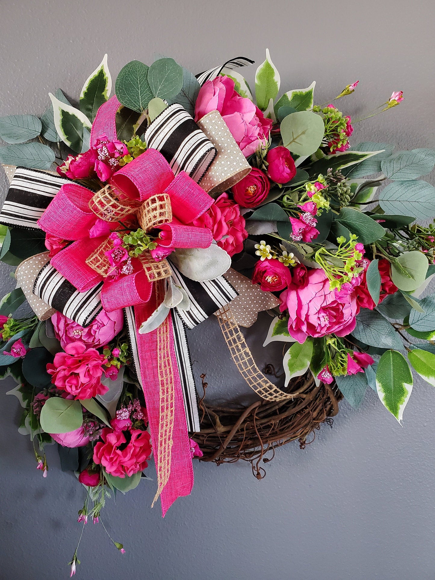 Pink Peony Grapevine Front Door Wreath Stuffs n Things by JD