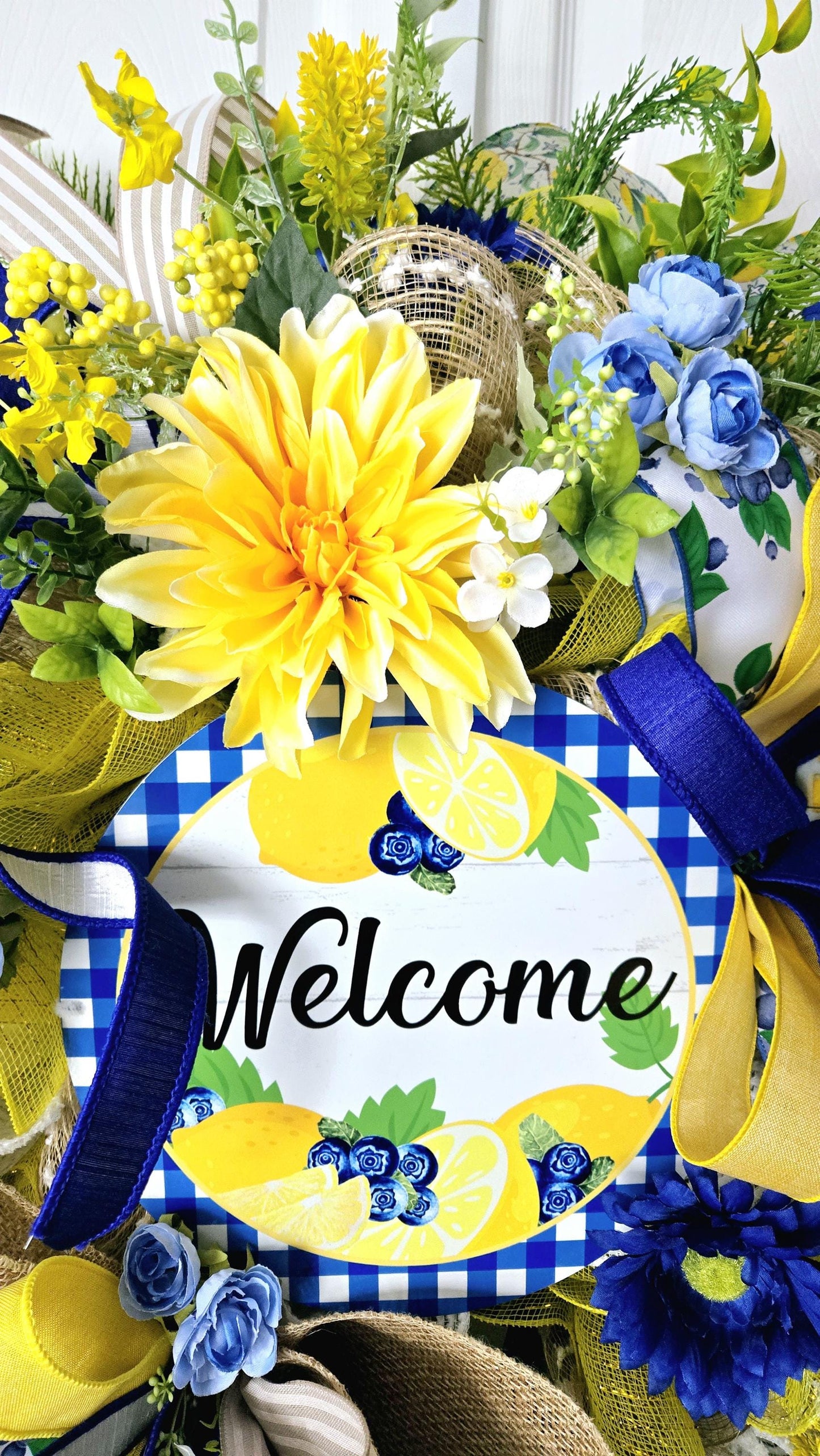 Lemon Blueberry Gingham Welcome Front Door Wreath Stuffs n Things by JD