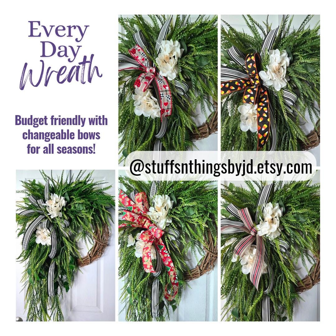 50" Every Day Bead Grass Button Fern Front Door Wreath with Changeable Bows Stuffs n Things by JD