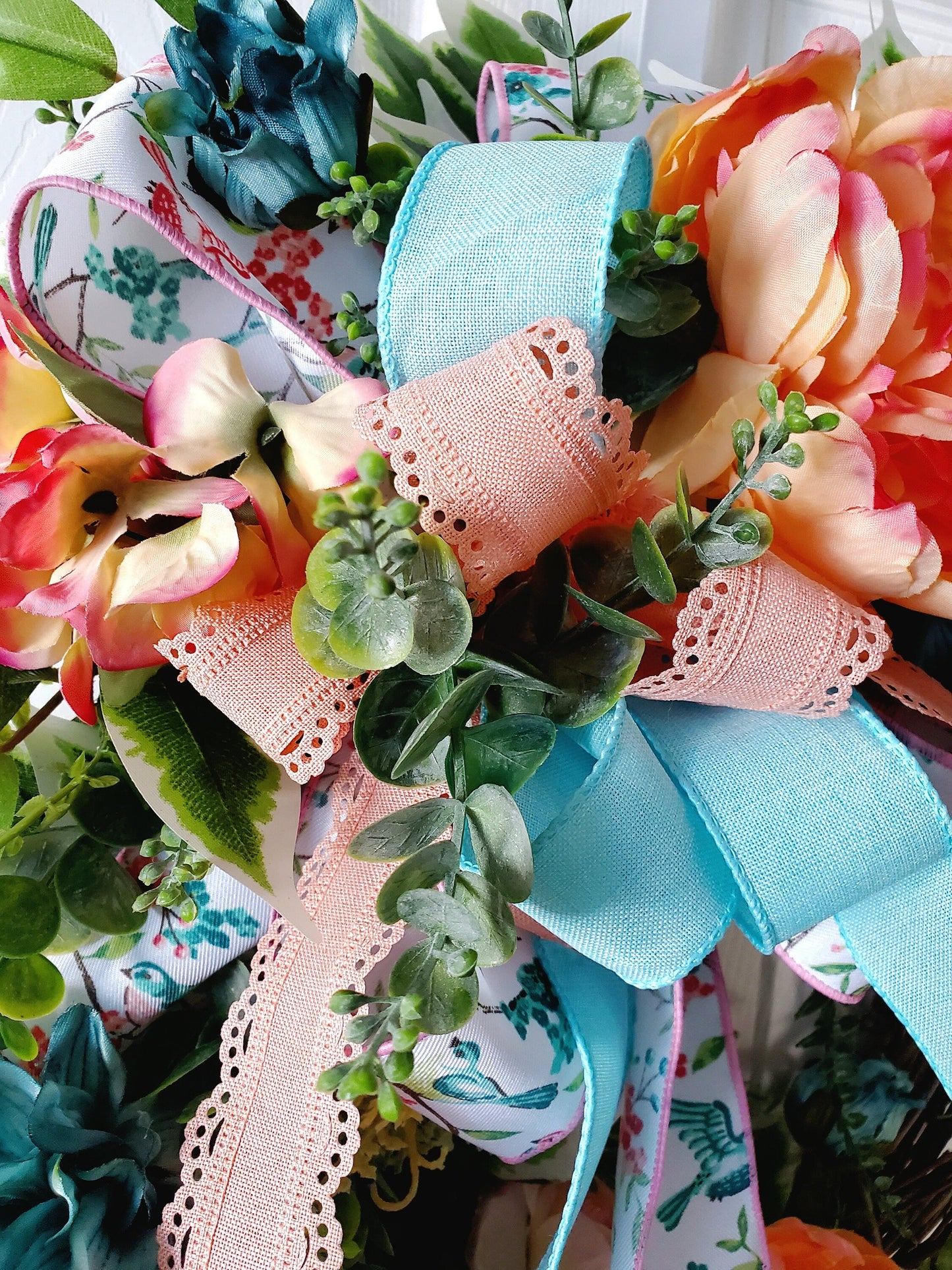 Spring or Summer Peony Grapevine Front Door Wreath Stuffs n Things by JD