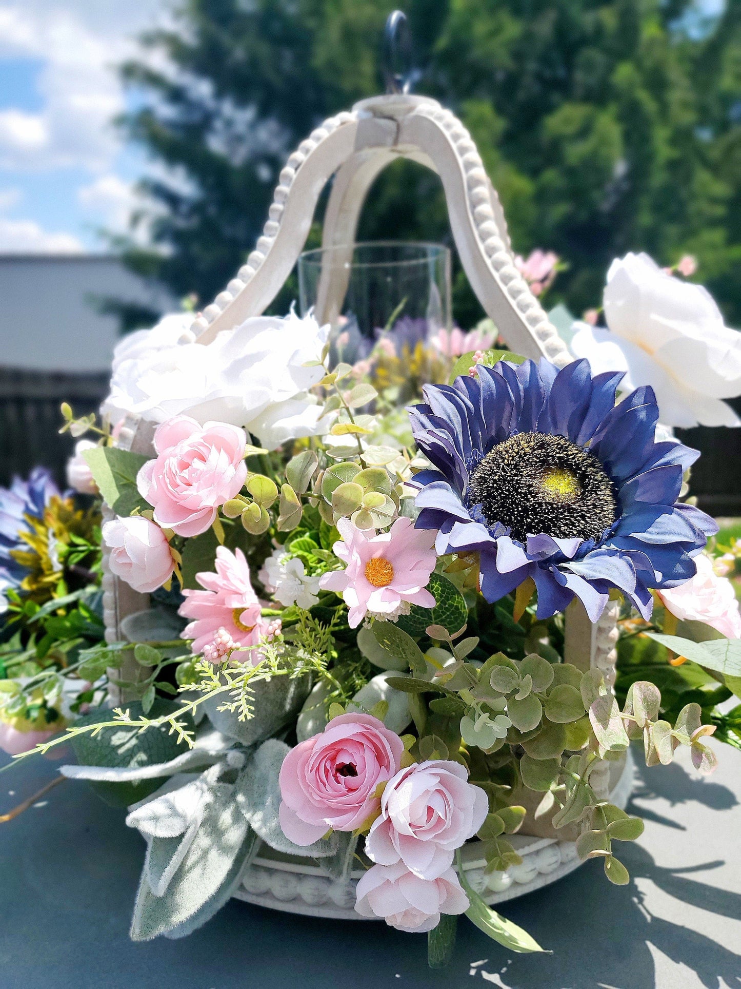 Distressed Bead Lantern Floral Centerpiece - Wedding Arrangement Stuffs n Things by JD