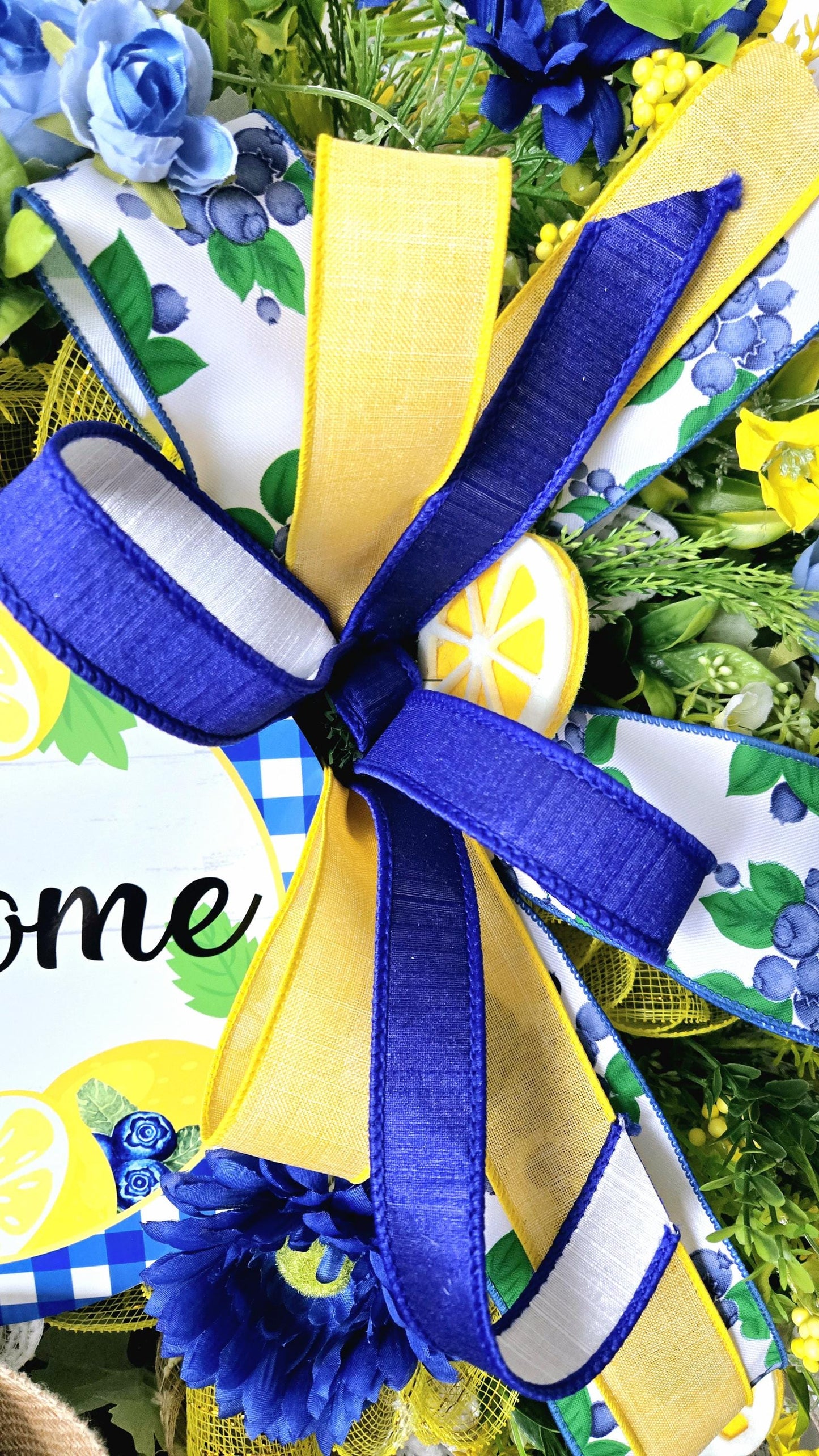 Lemon Blueberry Gingham Welcome Front Door Wreath Stuffs n Things by JD