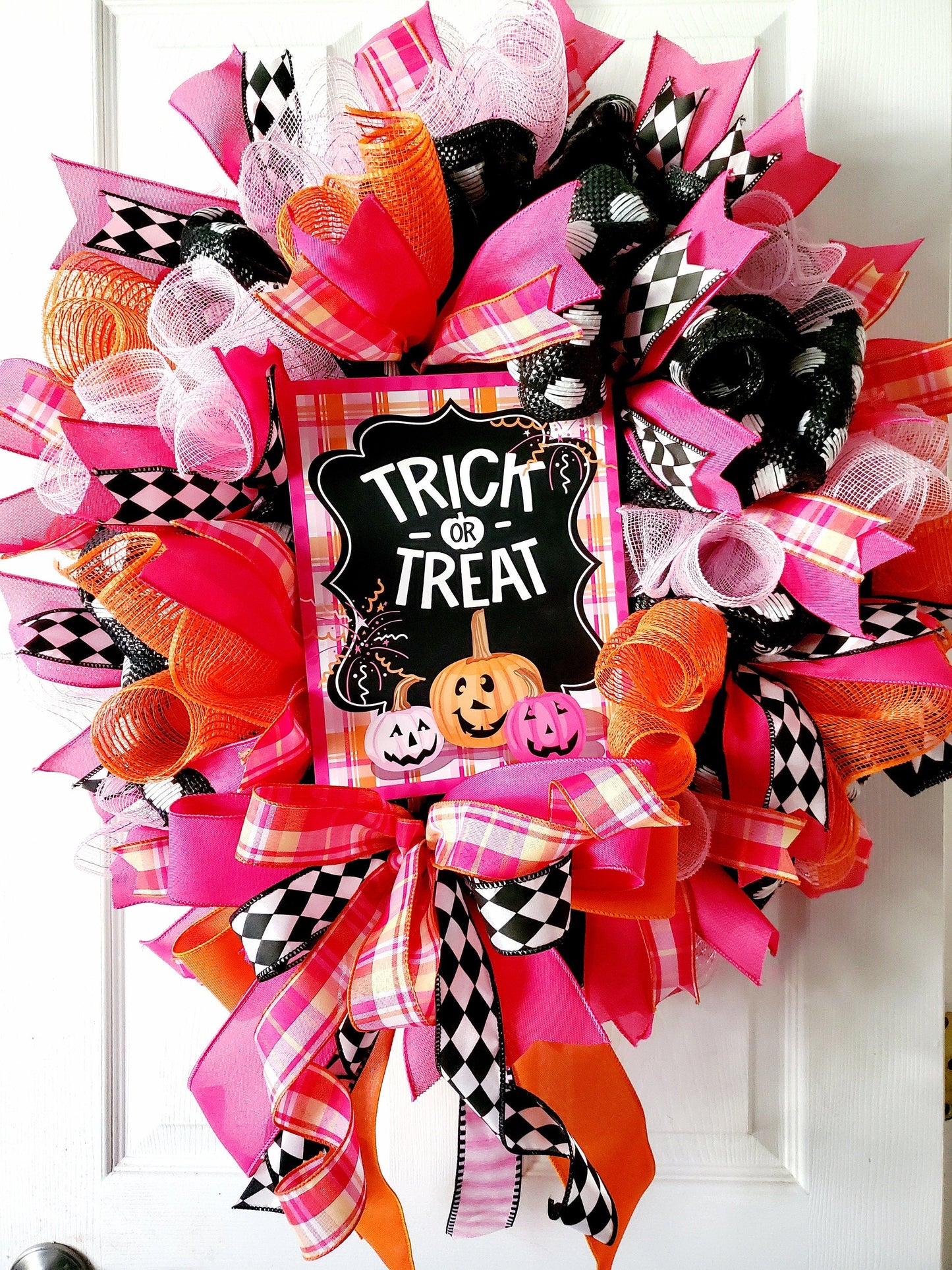 Pink and Orange Halloween Front Door Wreath Stuffs n Things by JD