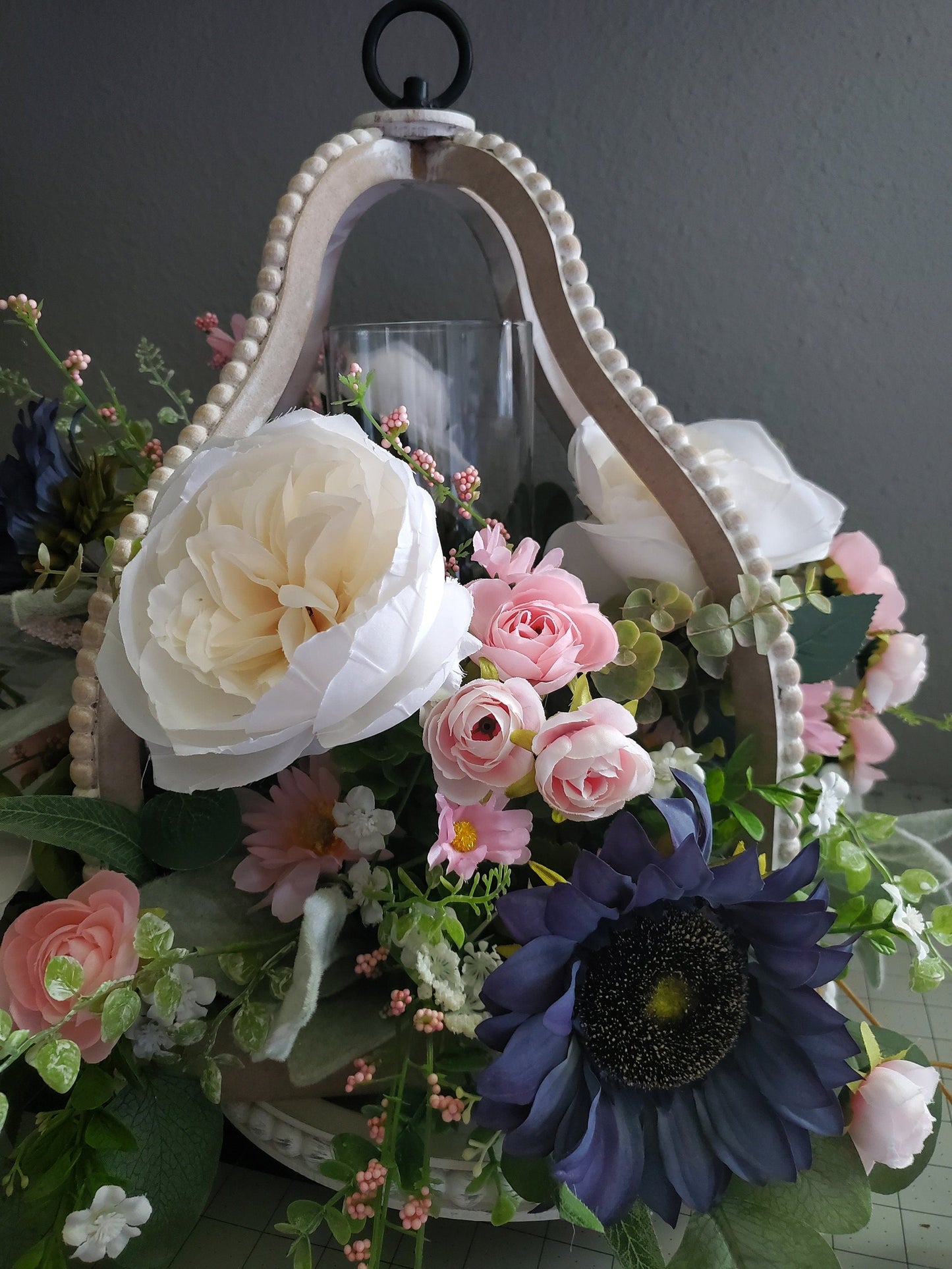 Distressed Bead Lantern Floral Centerpiece - Wedding Arrangement Stuffs n Things by JD