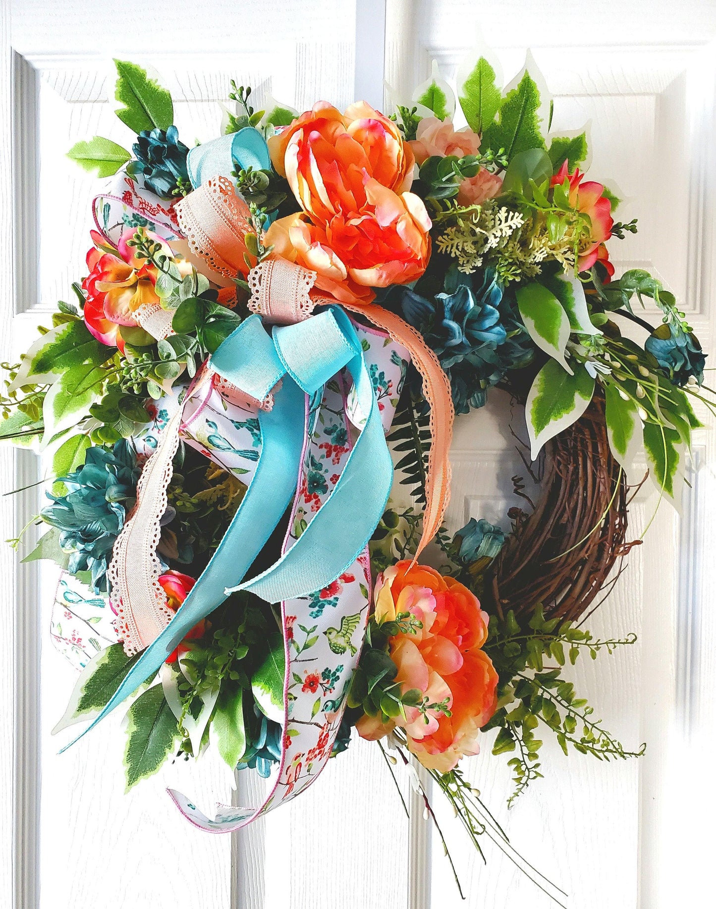 Spring or Summer Peony Grapevine Front Door Wreath Stuffs n Things by JD