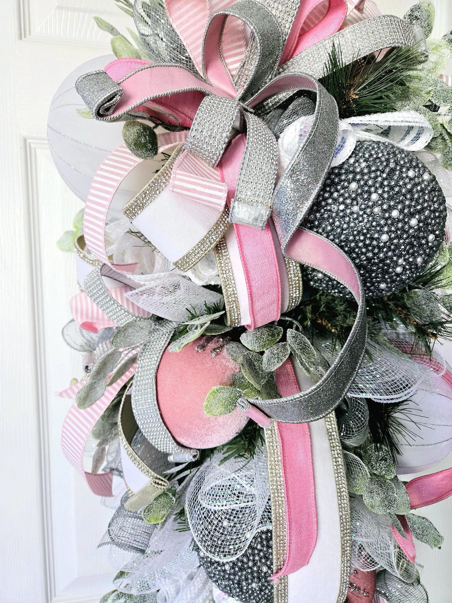 Elegant Glamorous Pink & Silver Ornament Christmas Swag or Centerpiece Stuffs n Things by JD