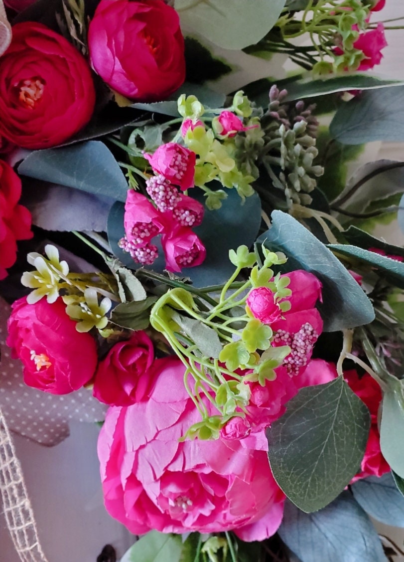 Pink Peony Grapevine Front Door Wreath Stuffs n Things by JD