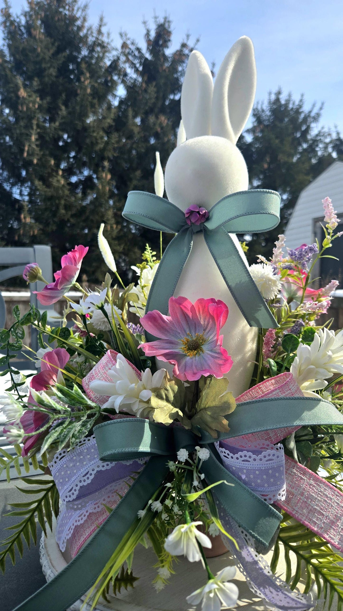 Flocked Bunny Floral Table Centerpiece for Spring or Easter Stuffs n Things by JD