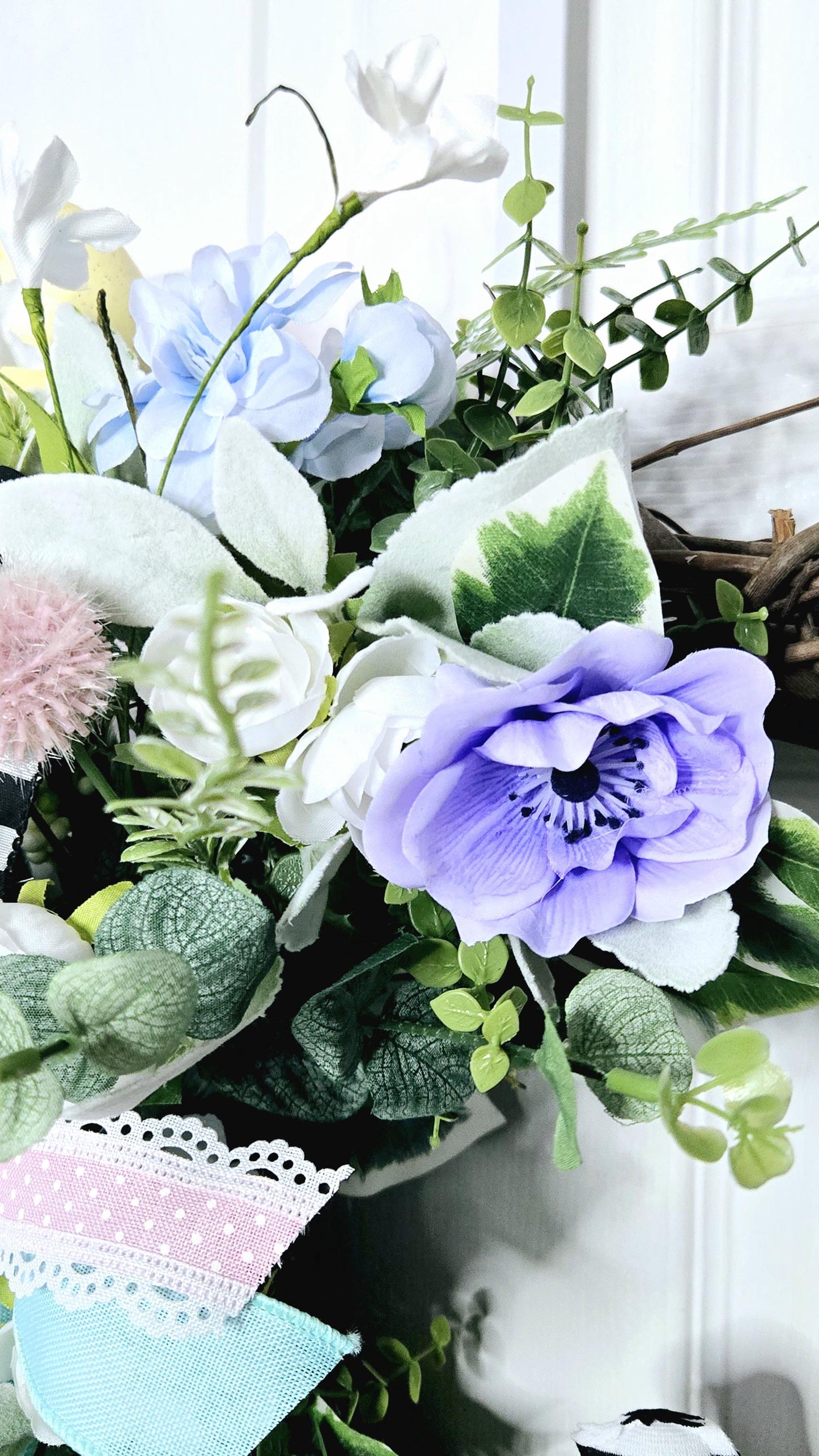 Easter Spring Wreath with Pastel Flowers & Bunny Stuffs n Things by JD