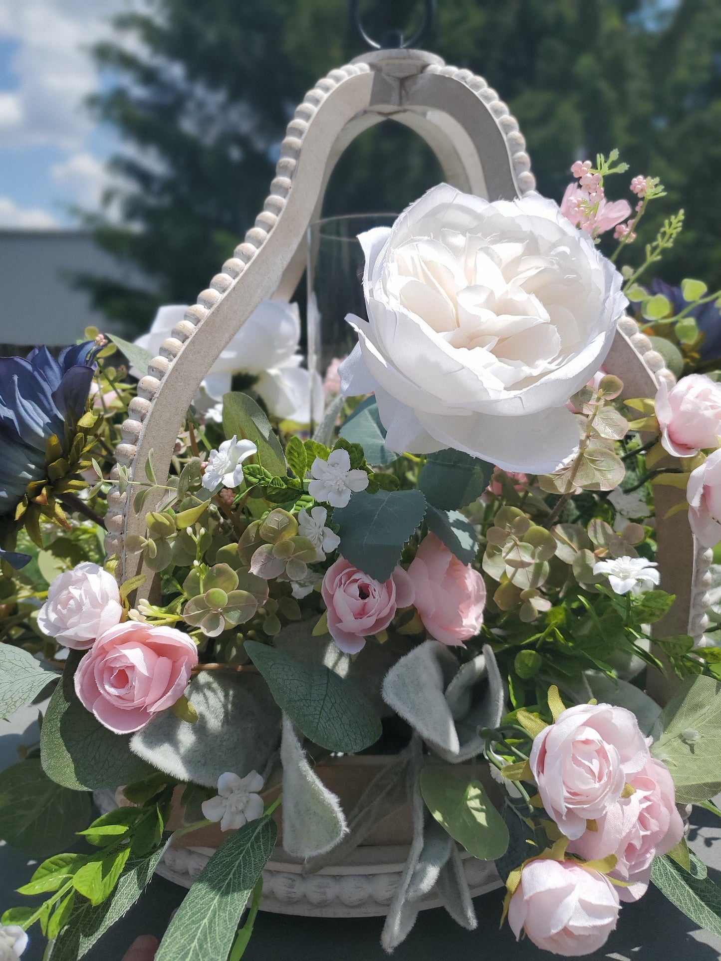 Distressed Bead Lantern Floral Centerpiece - Wedding Arrangement Stuffs n Things by JD