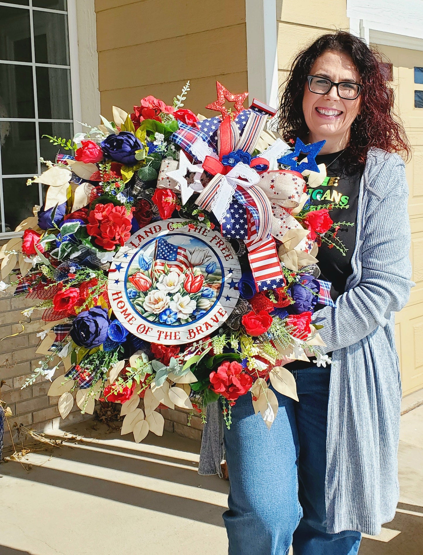4th of July Patriotic Home of the Brave Front Door Wreath Stuffs n Things by JD