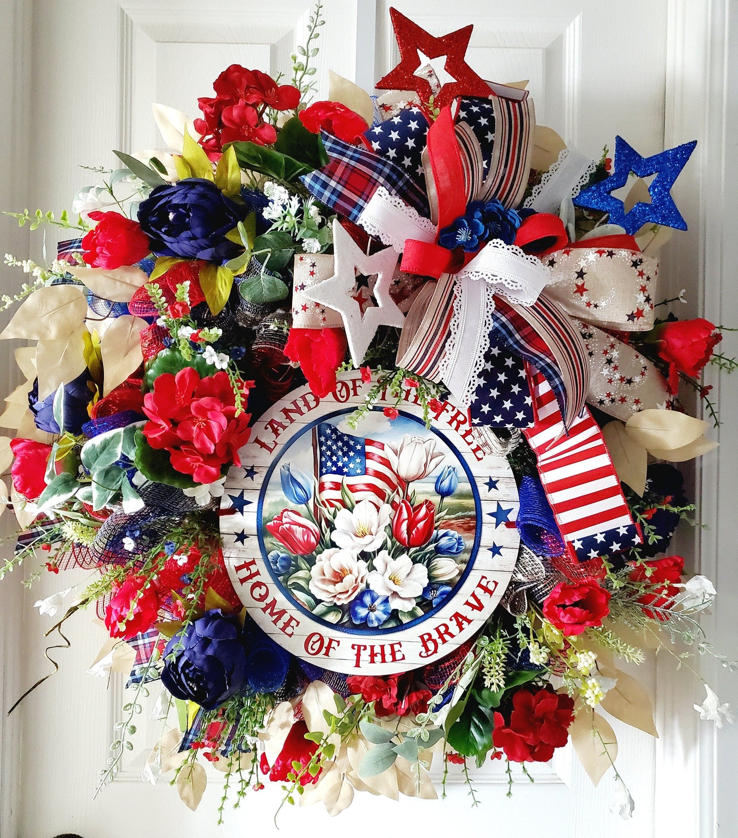 4th of July Patriotic Home of the Brave Front Door Wreath Stuffs n Things by JD