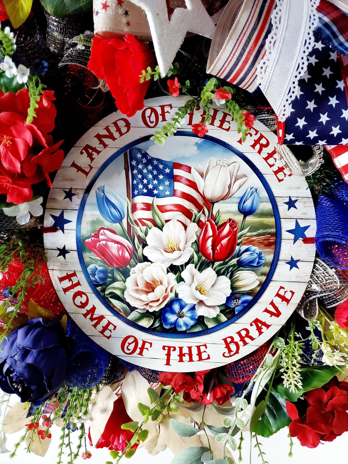 4th of July Patriotic Home of the Brave Front Door Wreath Stuffs n Things by JD