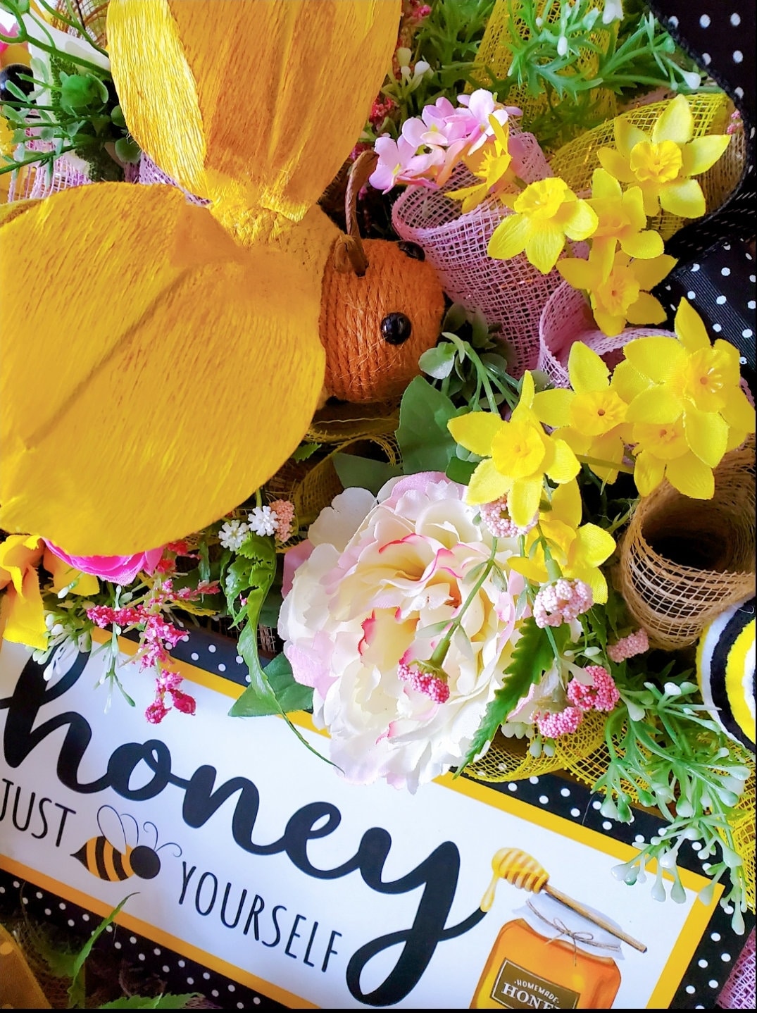 Bee Yourself Summer Wreath for Front Door - Pink & Yellow My Store
