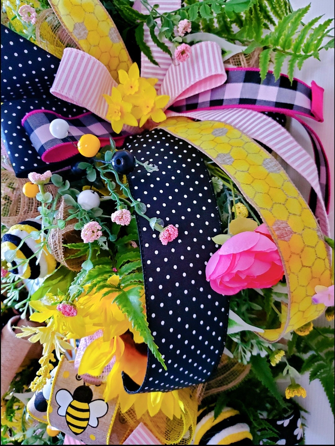 Bee Yourself Summer Wreath for Front Door - Pink & Yellow My Store