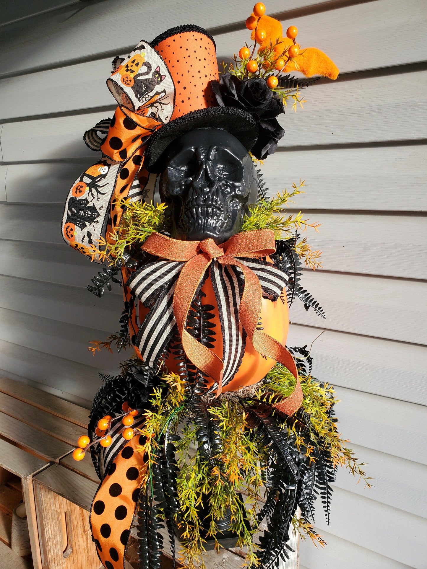Gothic Skull & Pumpkin Candlestick Centerpiece - Halloween decor Stuffs n Things by JD