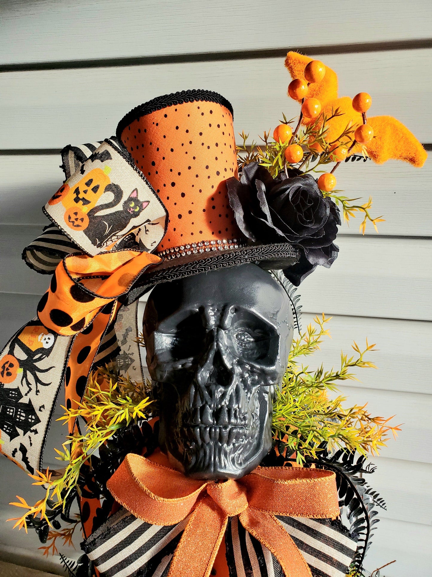 Gothic Skull & Pumpkin Candlestick Centerpiece - Halloween decor Stuffs n Things by JD