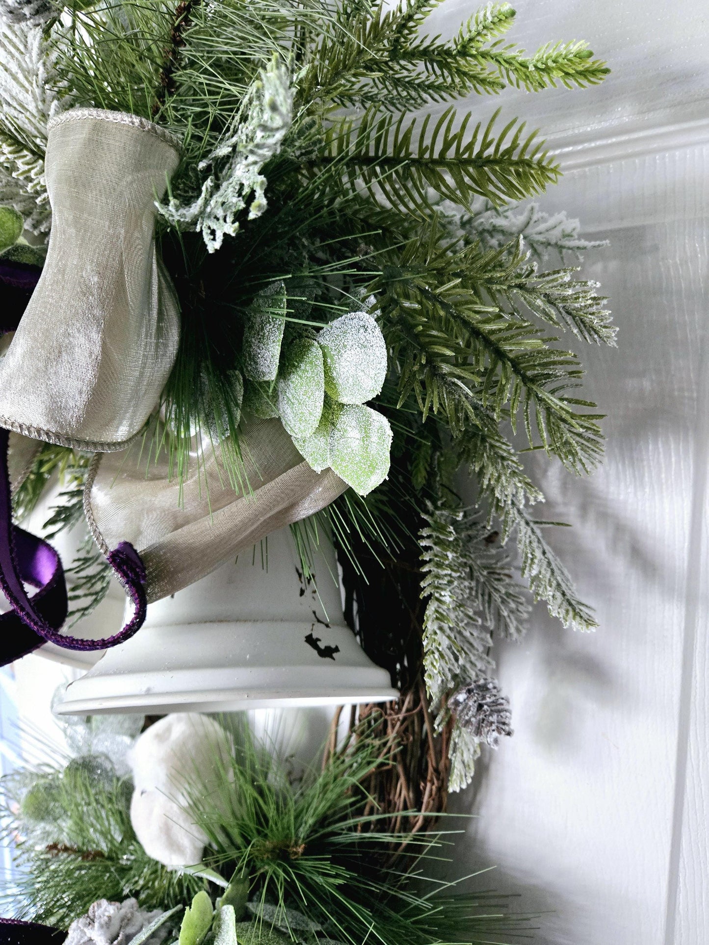 Rustic Bell and Snow Owl Winter or Holiday Grapevine Wreath for Front Door Stuffs n Things by JD